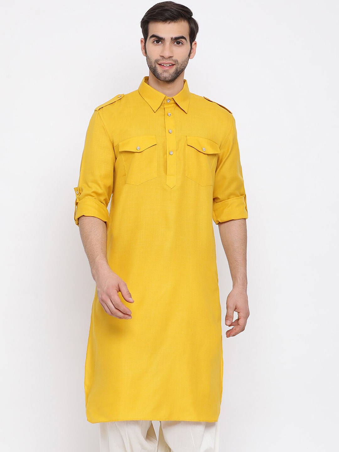 

VASTRAMAY Men Mustard Yellow Pathani Kurta