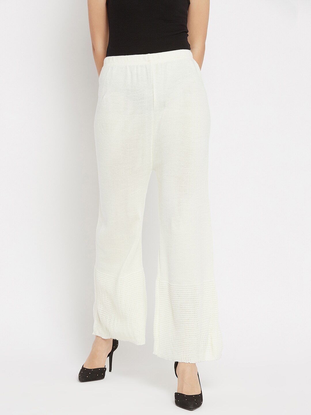 

Clora Creation Women White Knitted Palazzos