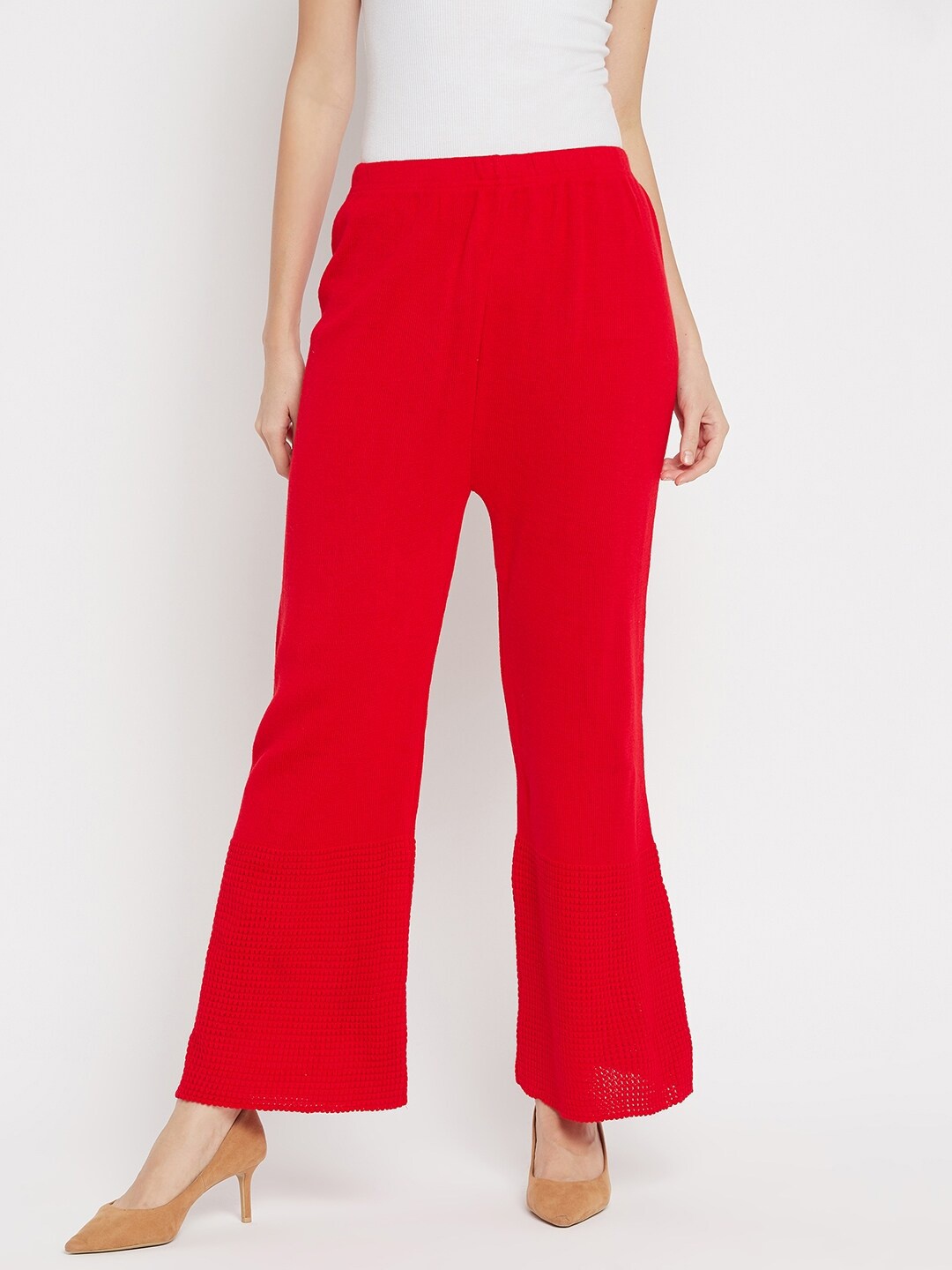 

Clora Creation Women Red Knitted Cotton Palazzos