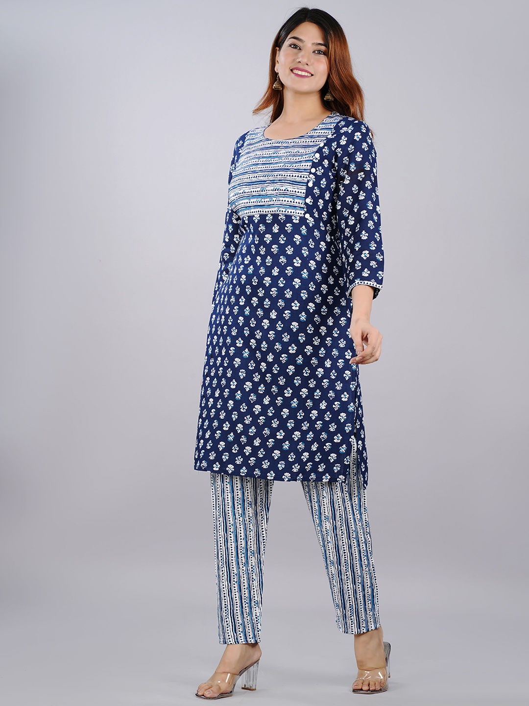 

KALINI Women Navy Blue Ethnic Motifs Printed Kurta with Pyjamas