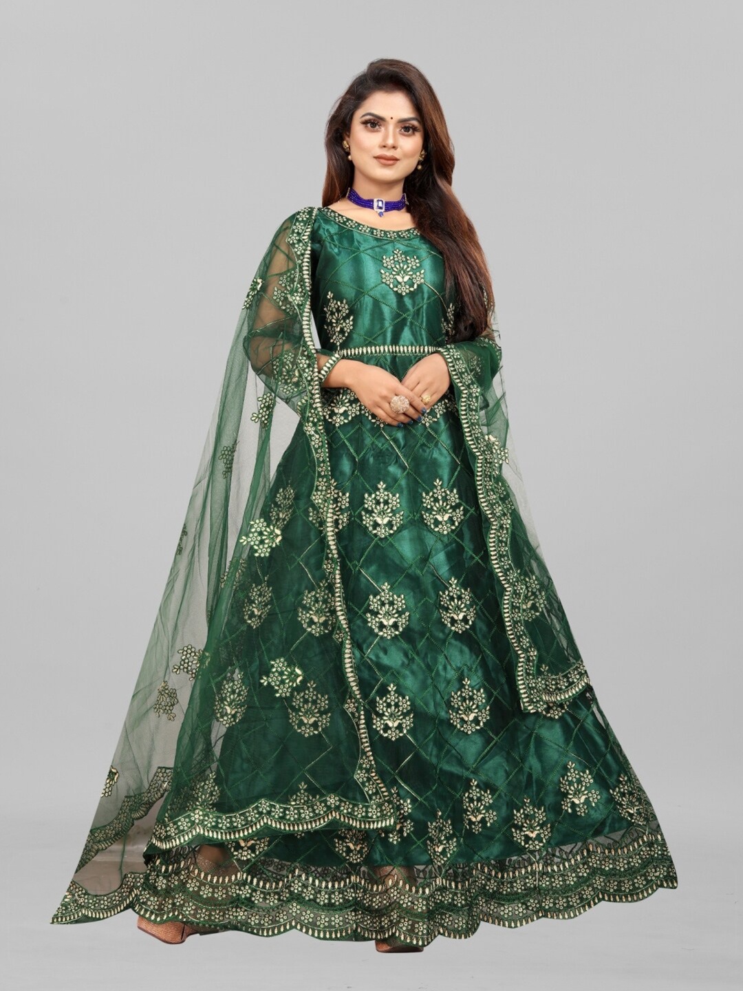 

APNISHA Women Green Ethnic Motifs Net Ethnic Maxi Maxi Dress