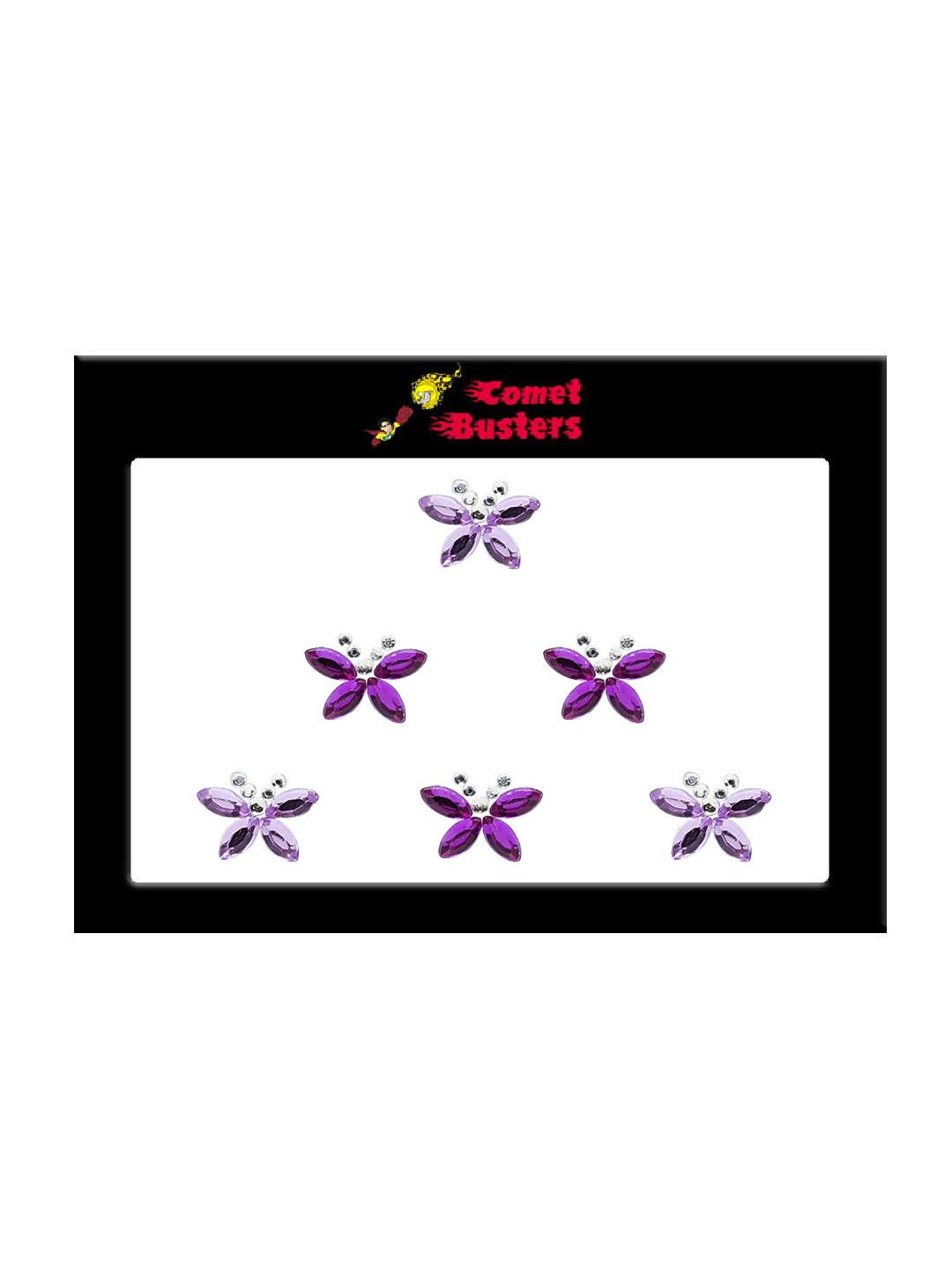 

Comet Busters 6 Pcs Embellished Reusable Designer Butterfly-Shaped Bindis - Purple