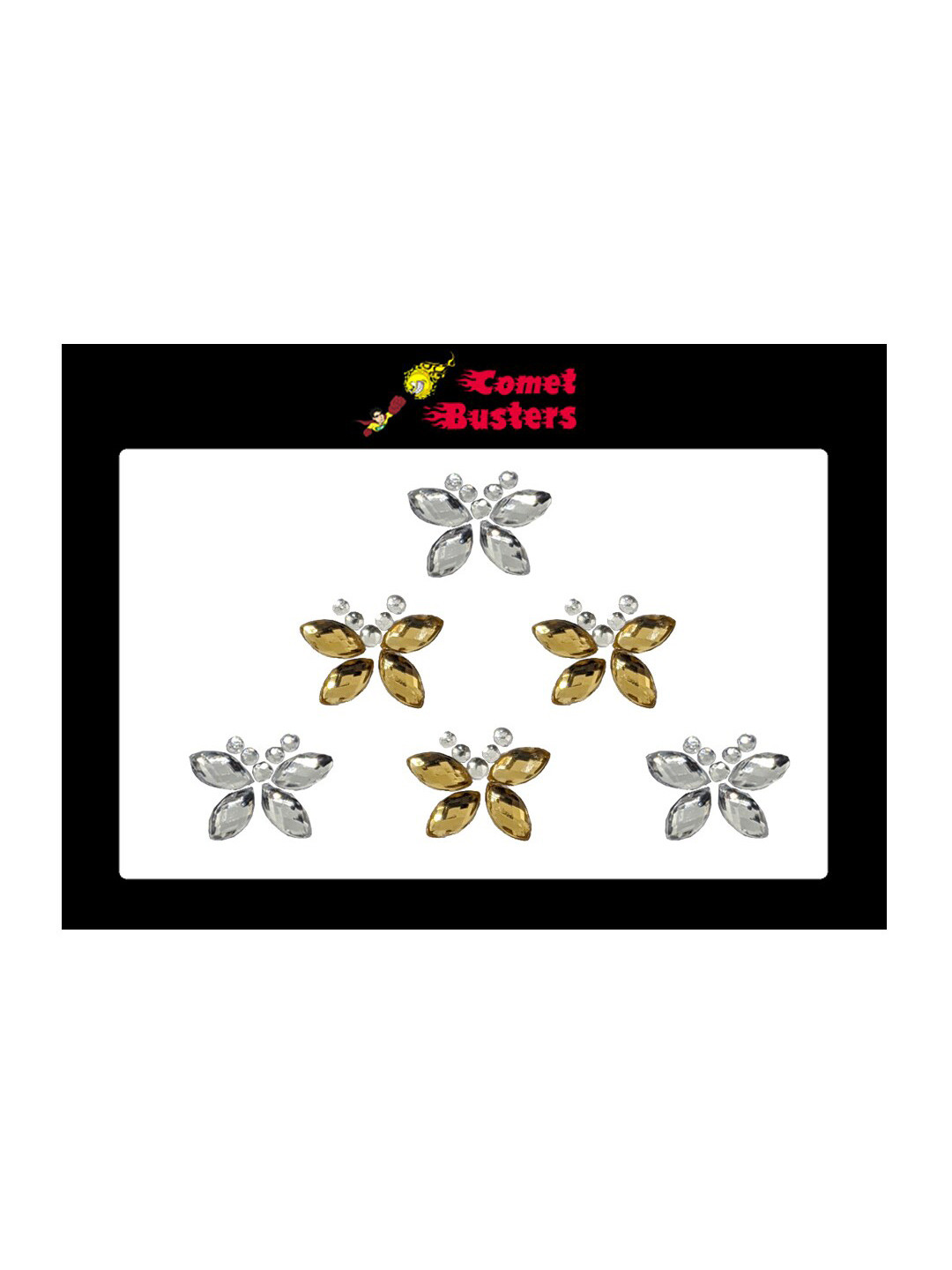 

Comet Busters 6 Pcs Embellished Reusable Butterfly-Shaped Bindis - Gold & Silver-Toned