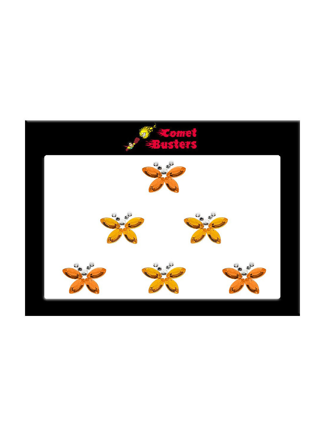 

Comet Busters 6 Pcs Embellished Reusable Butterfly-Shaped Bindis - Orange