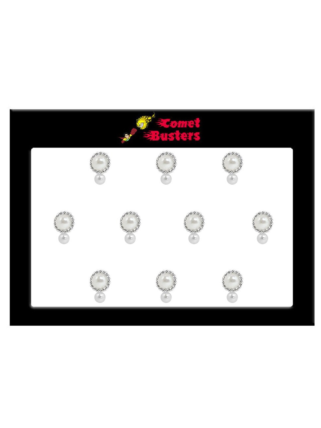 

Comet Busters 10 Pcs Beaded Reusable Designer Bindis - White & Silver-Toned