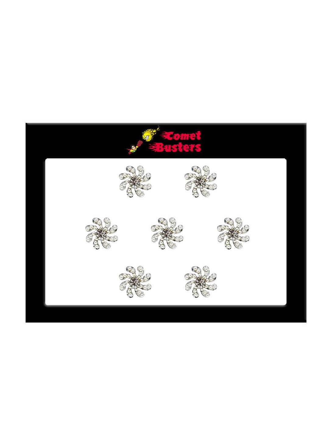 

Comet Busters 7 Pcs Embellished Reusable Designer Bindis - Silver-Toned