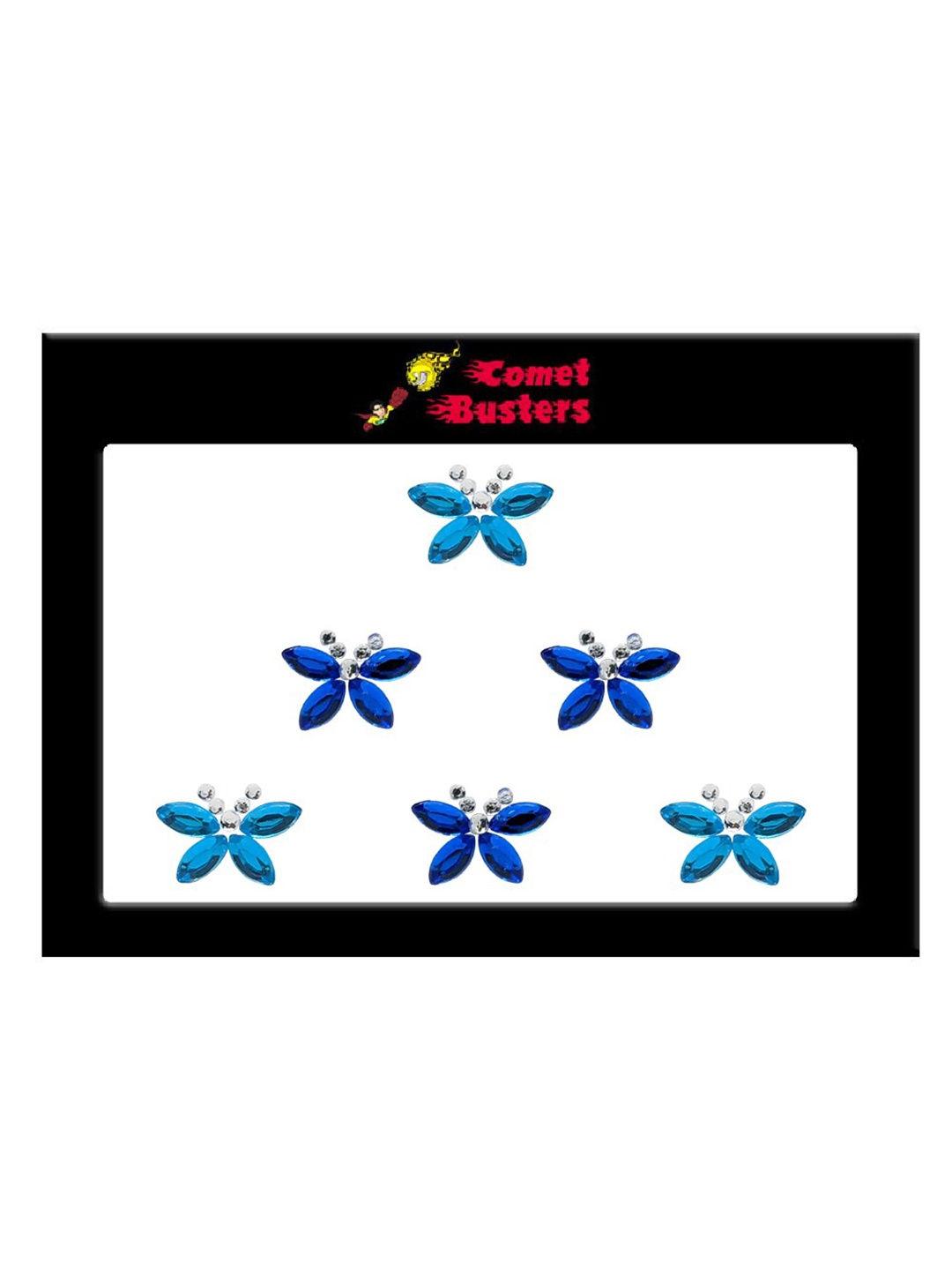 

Comet Busters 6 Pcs Embellished Reusable Butterfly-Shaped Bindis - Blue