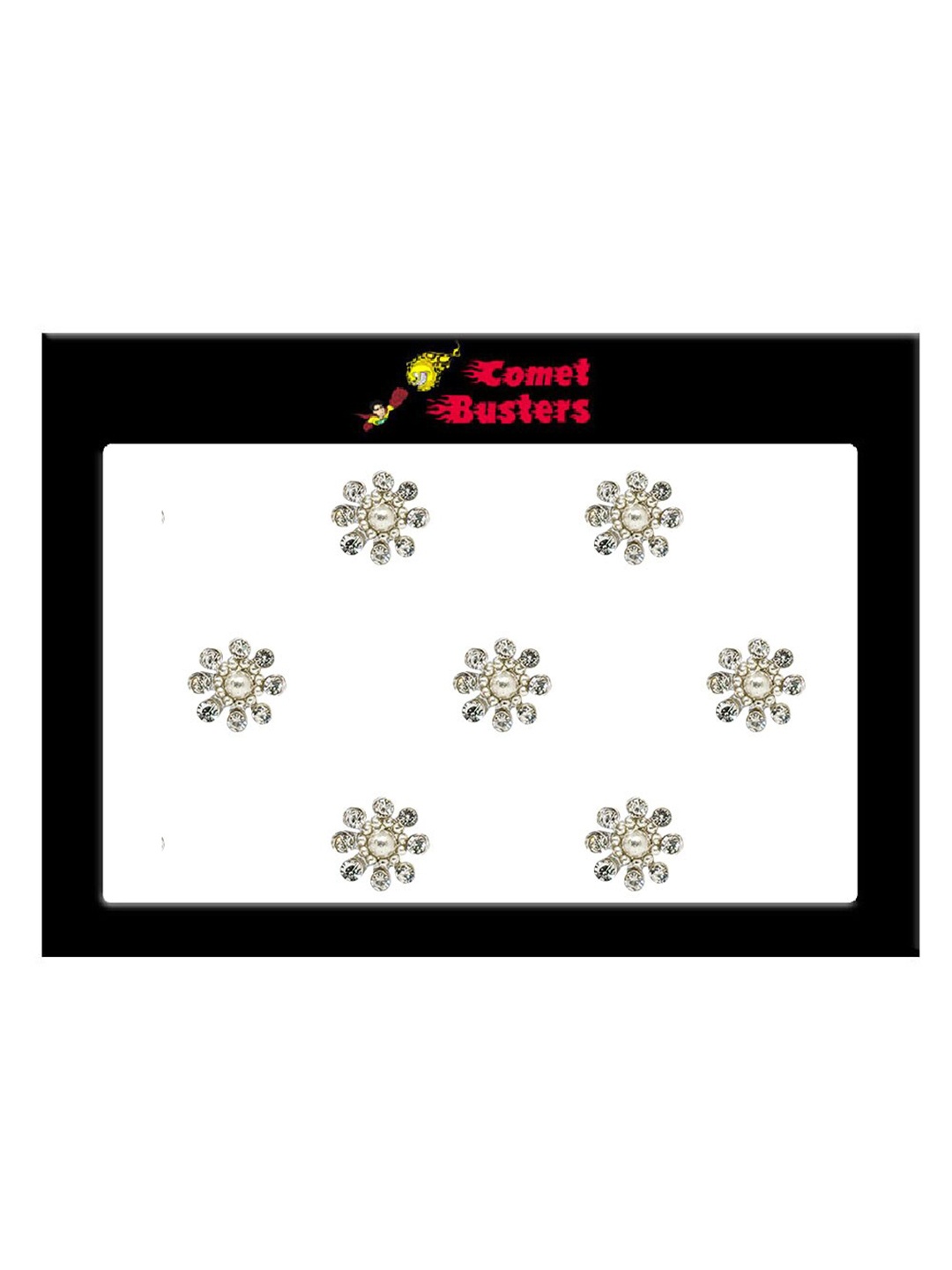 

Comet Busters 7 Pcs Embellished Reusable Floral Bindis - Silver-Toned