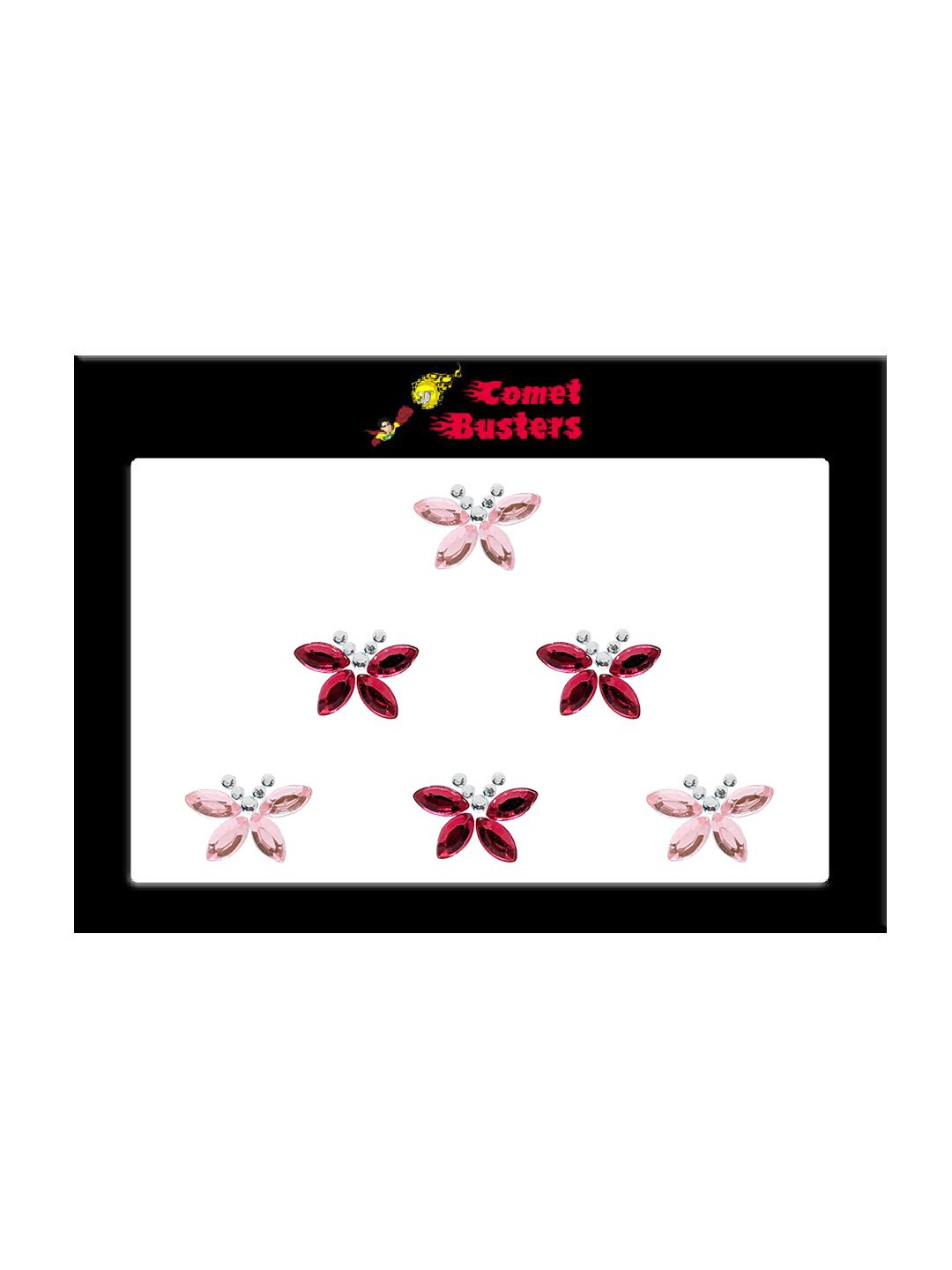 

Comet Busters 6 Pcs Embellished Reusable Butterfly-Shaped Bindis - Magenta & Pink