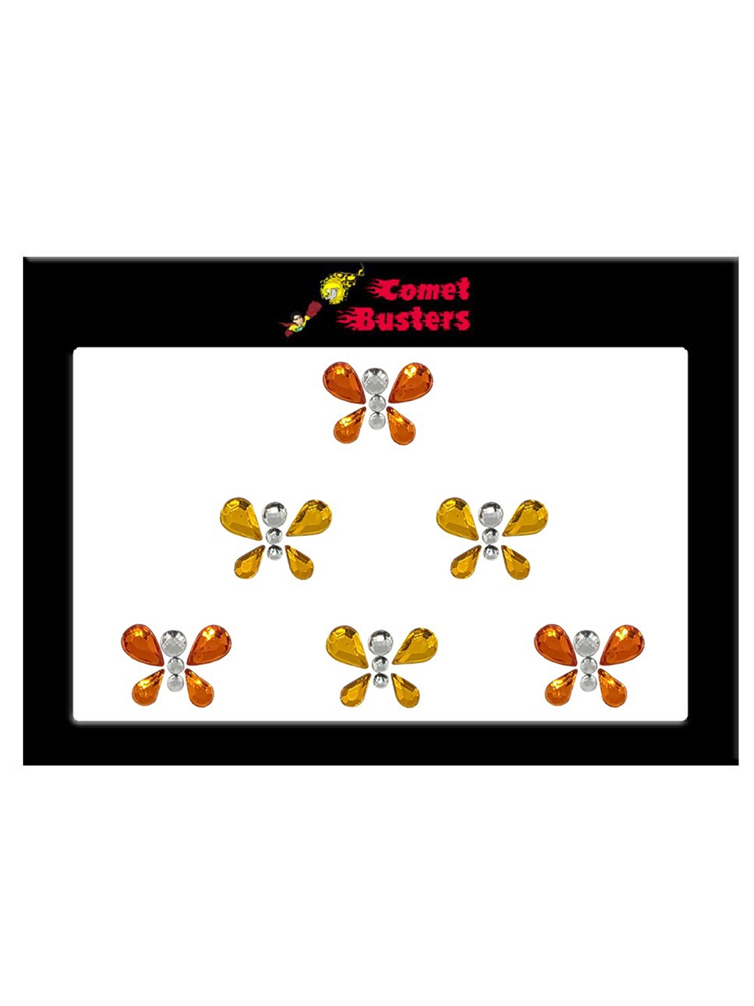 

Comet Busters 6 Pcs Embellished Reusable Butterfly-Shaped Bindis - Orange & Gold-Toned