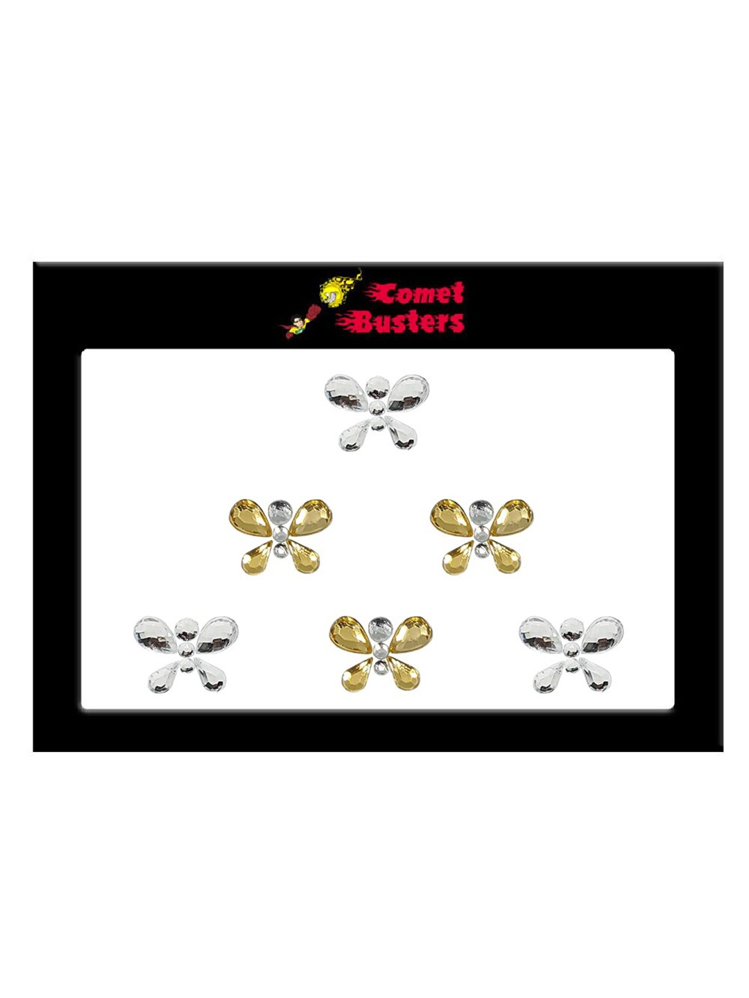 

Comet Busters 6 Pcs Embellished Reusable Butterfly-Shaped Bindis - Silver & Gold-Toned