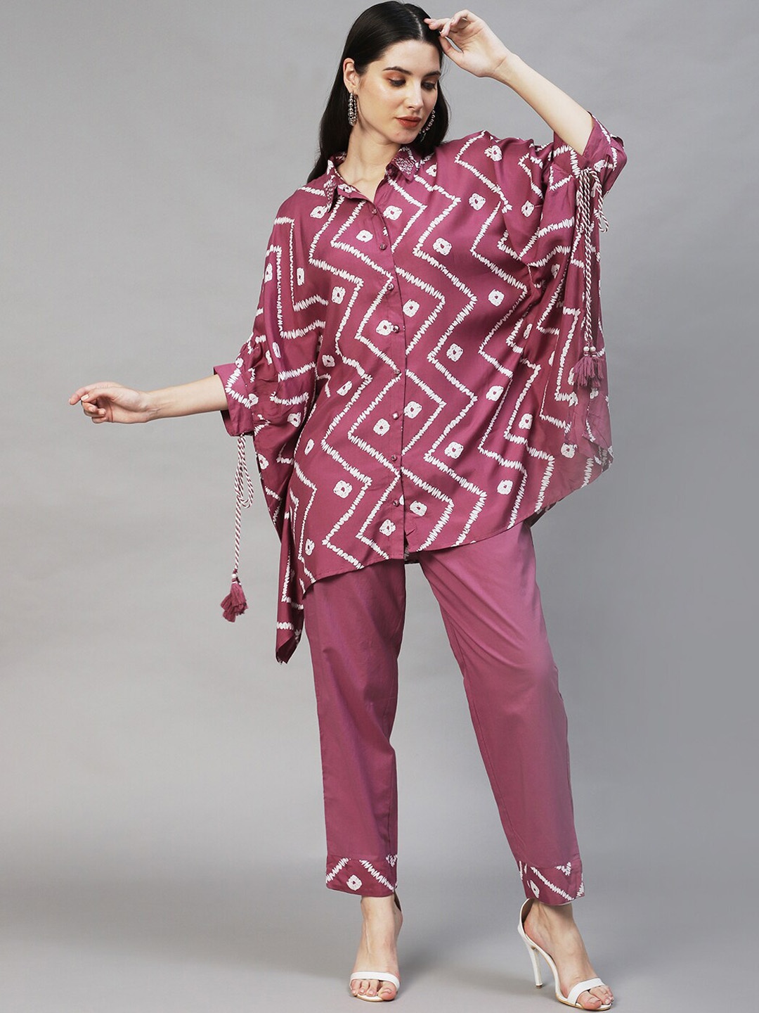 

FASHOR Women Purple Printed Shirt & Trouser Co-Ords