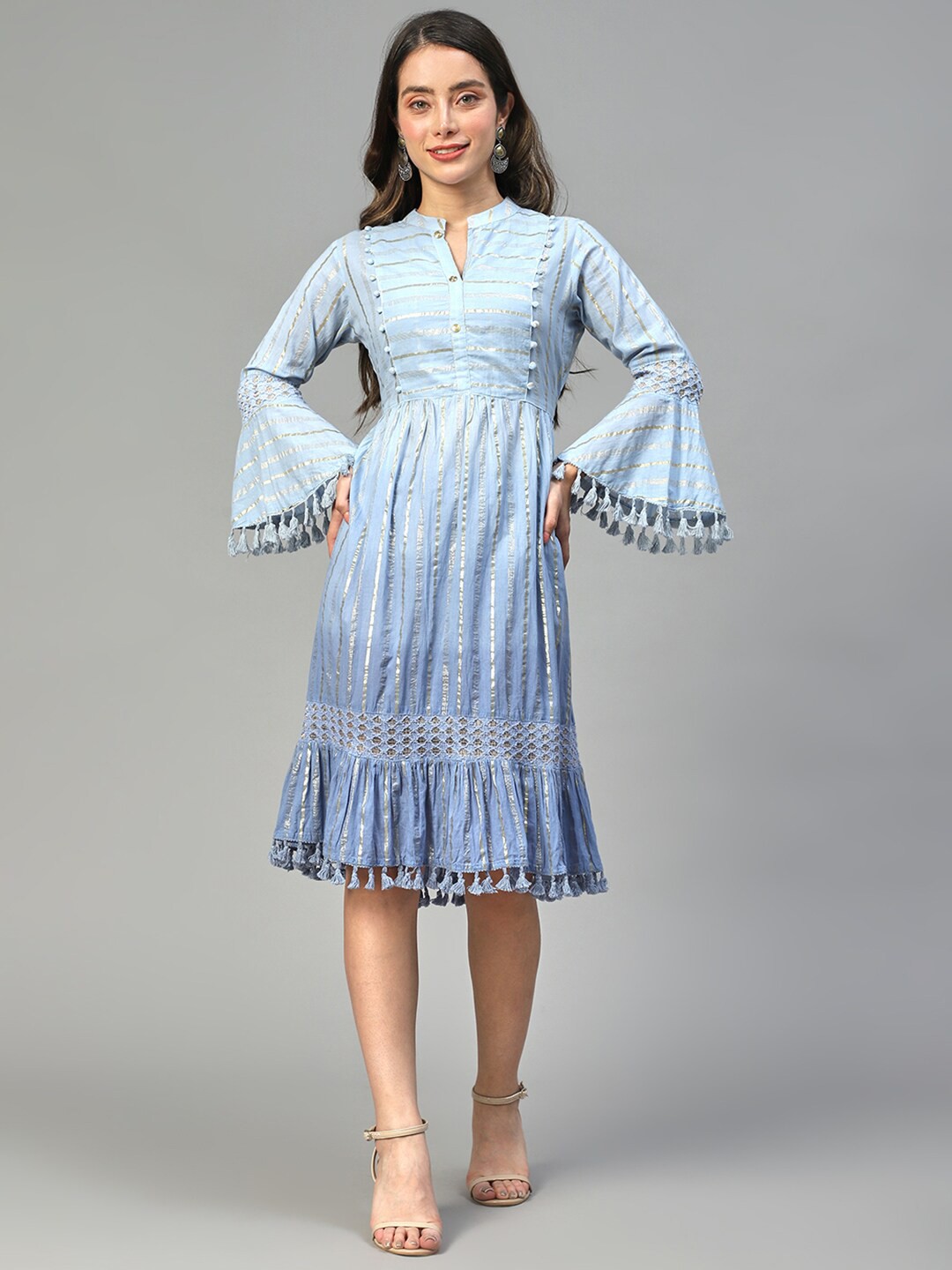

FASHOR Women Blue Dyed A- Line Midi Dress