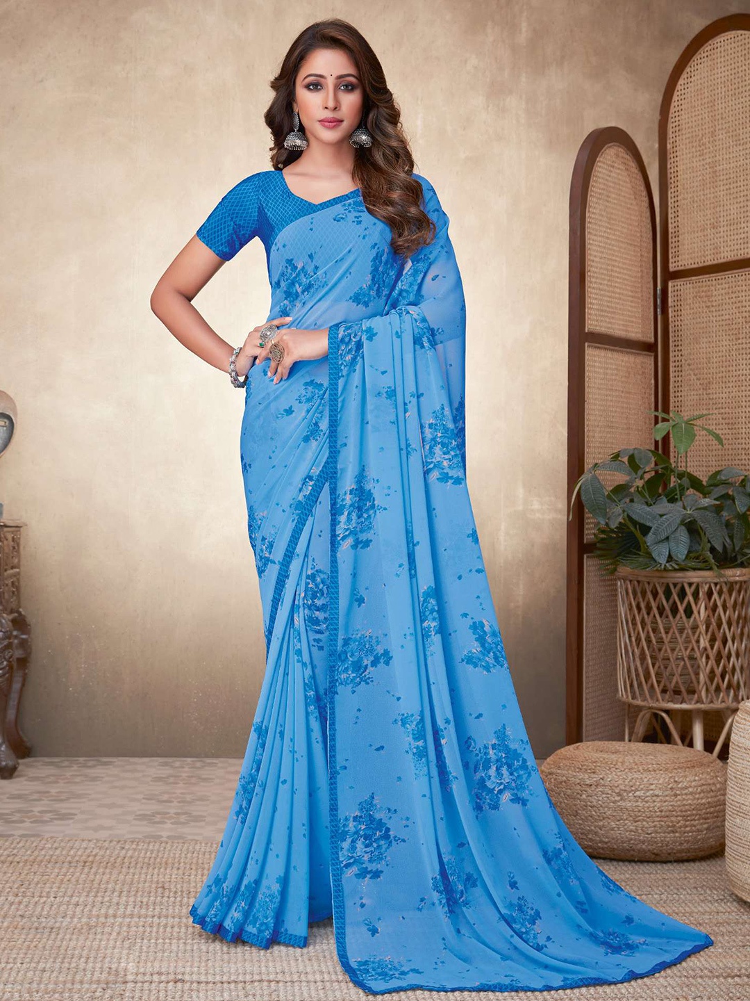 

Satrani Blue Floral Printed Saree