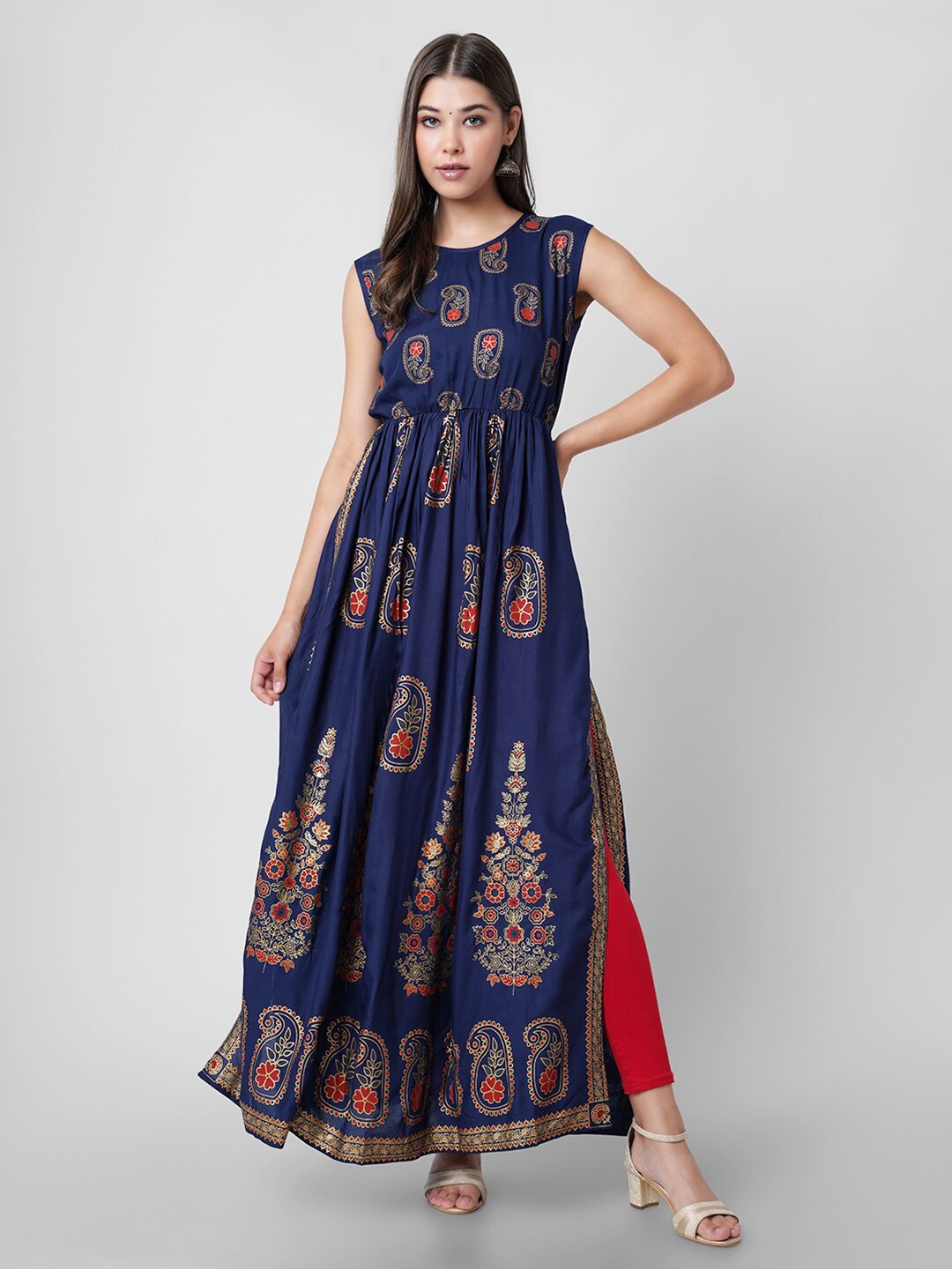 

PURSHOTTAM WALA Women Blue Ethnic Motifs Printed Anarkali Kurta