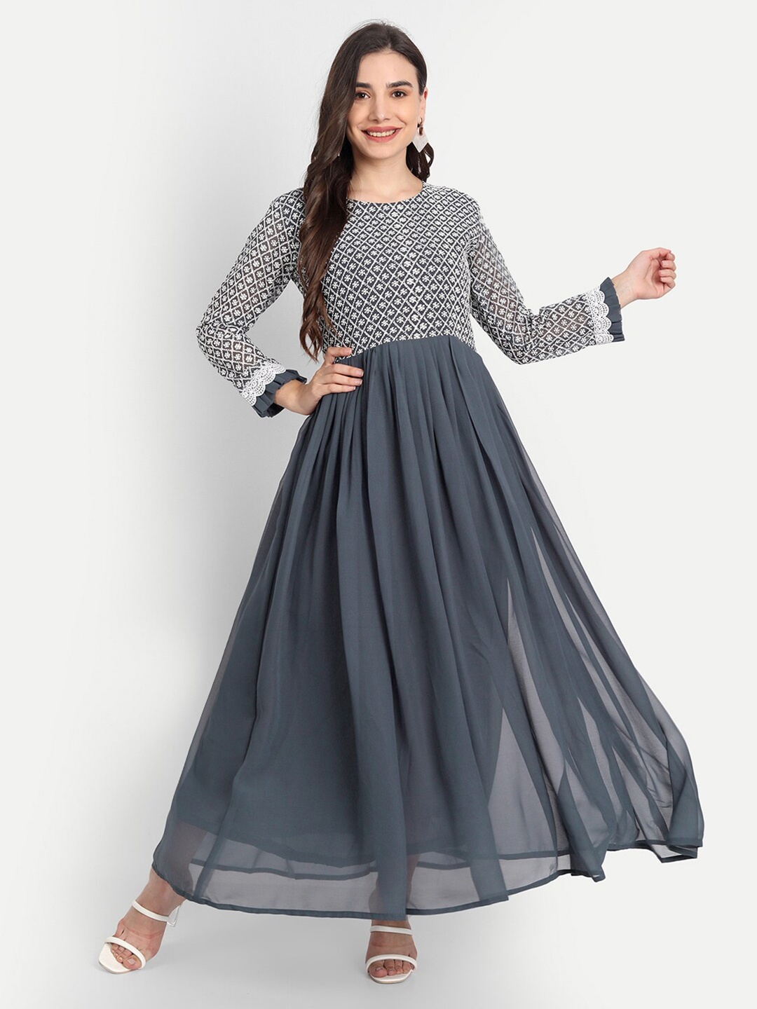 

Leelyfab Grey & White Embroidered Semi-Stitched Dress Material
