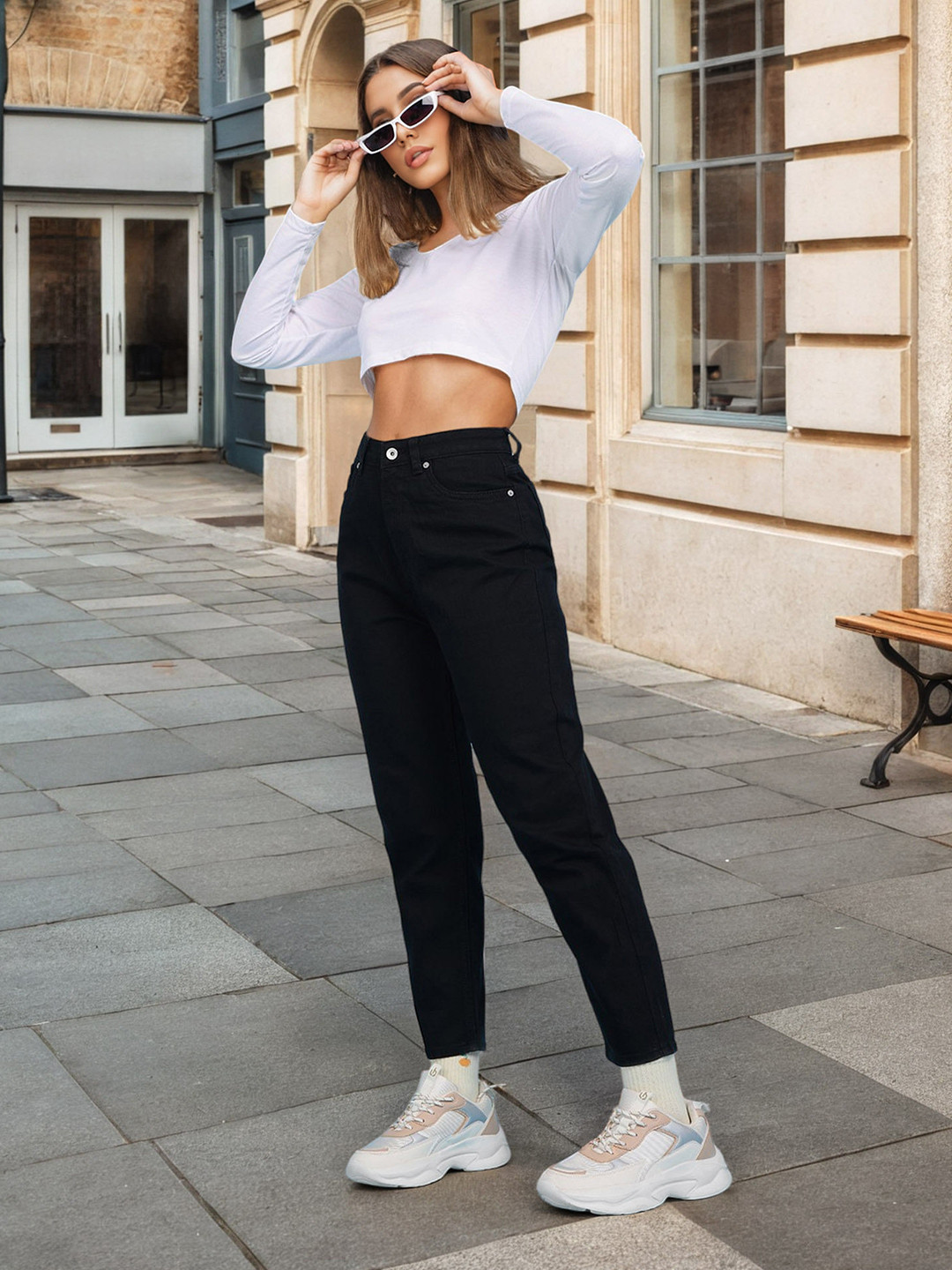 Flying Machine Women Black High-Rise Stretchable Cotton Straight Fit Jeans