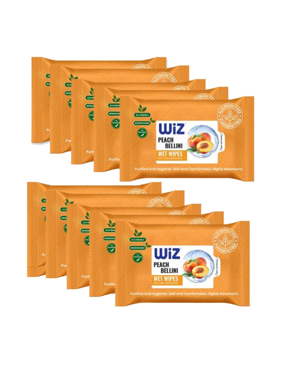 

Wiz Set of 10 White Refreshing Peach Bellini Wet Wipes - 25 Pulls Each