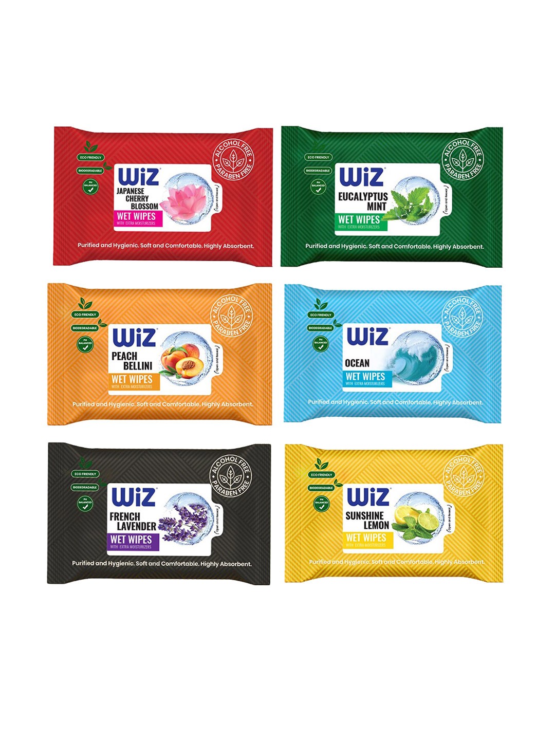 

Wiz Set of 6 White Refreshing Wet Wipes Assorted Pack - 25 Pulls Each