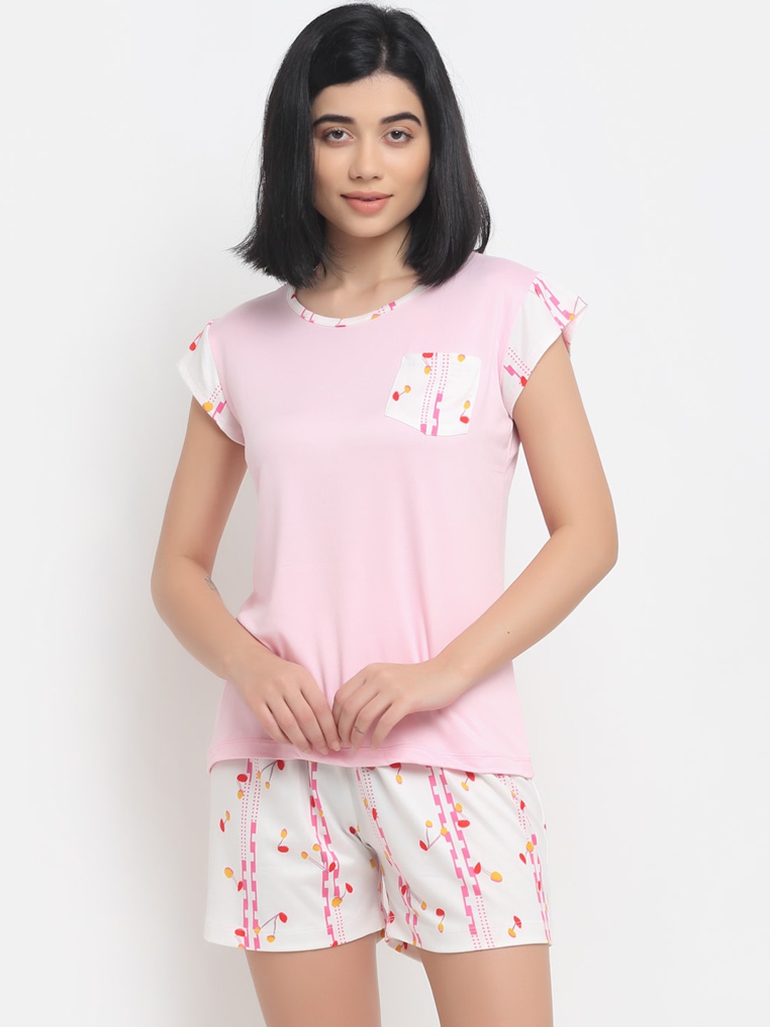 

NEUDIS Women Pink & White Night Suit
