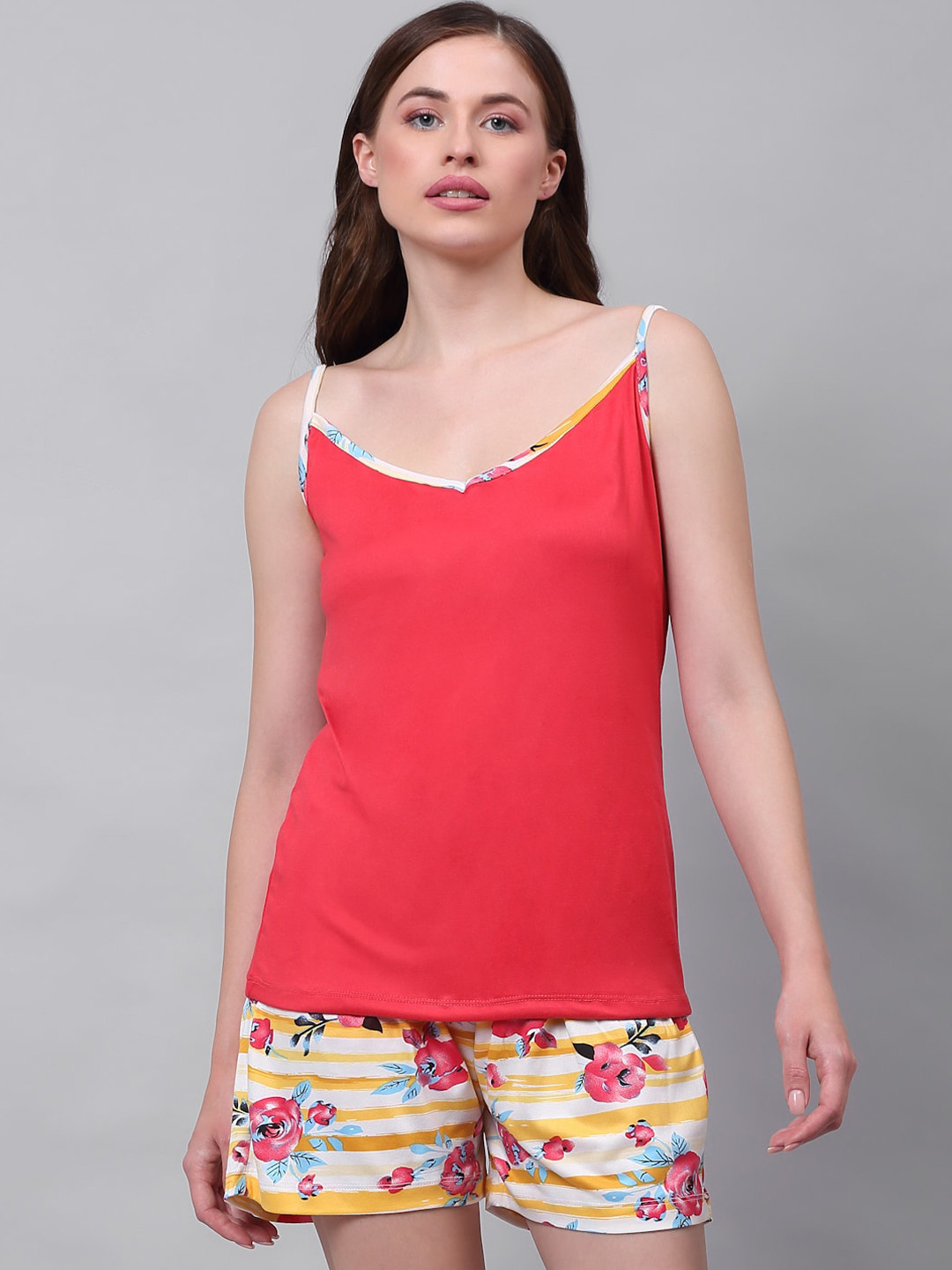 

NEUDIS Women Red & Yellow Night suit