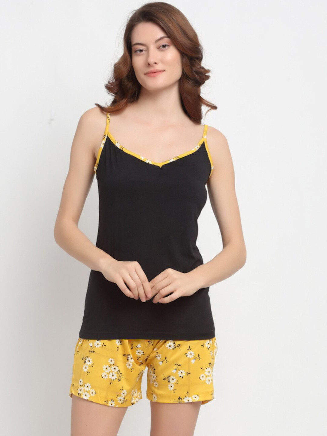 

NEUDIS Women Yellow & Black Cotton Night suit