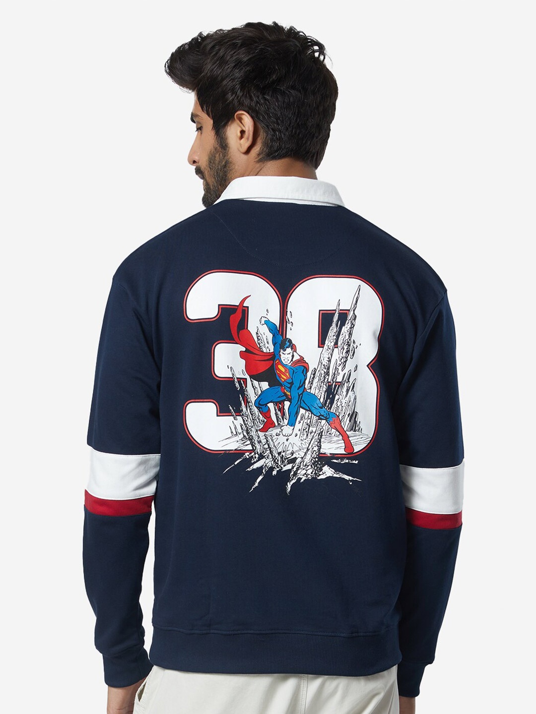 

The Souled Store Men Superman Made Of Steel Pure Cotton Polo Sweatshirt, Navy blue