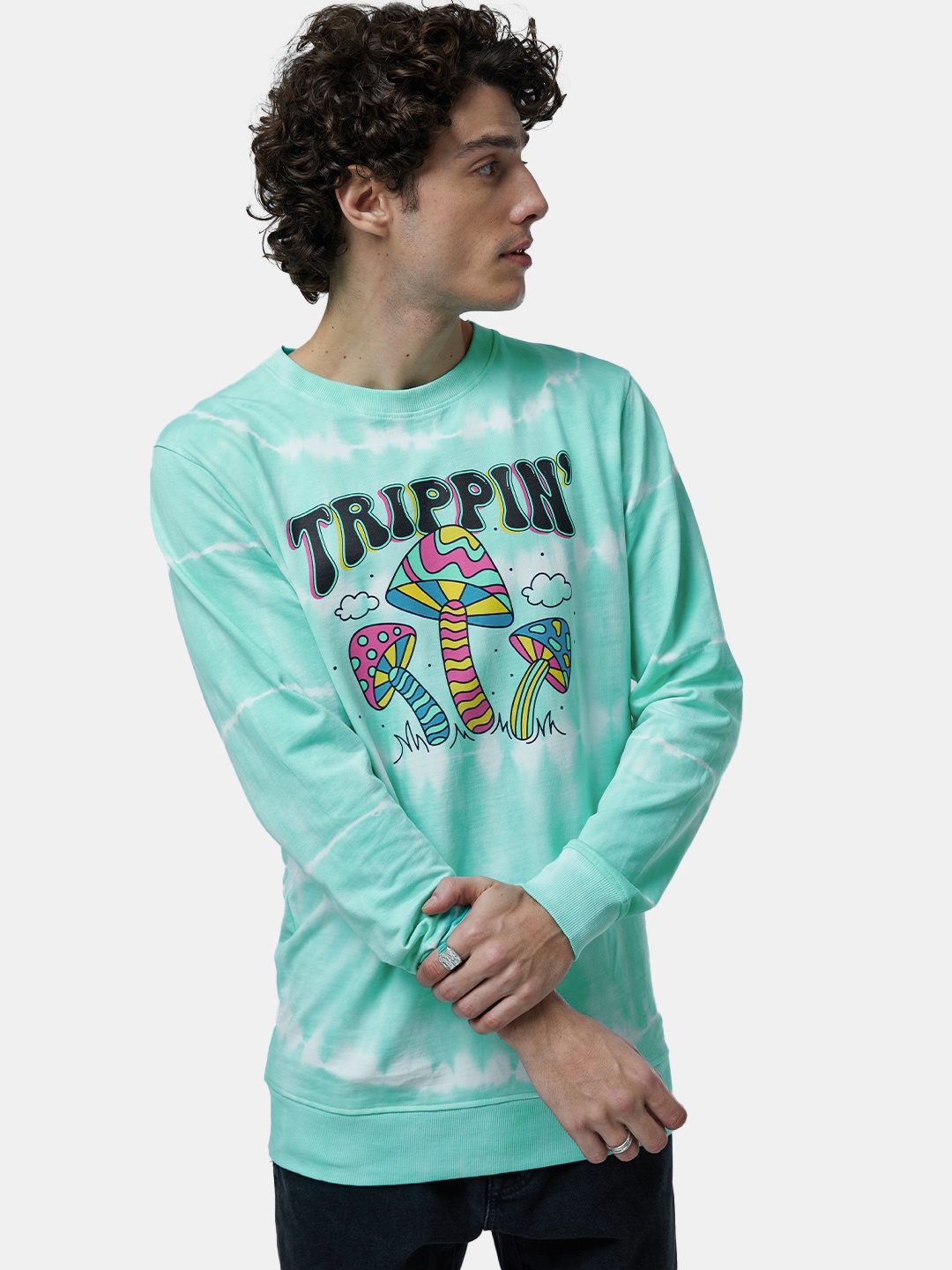 

The Souled Store Men TSS Originals Trippin Printed Cotton Sweatshirt, Green