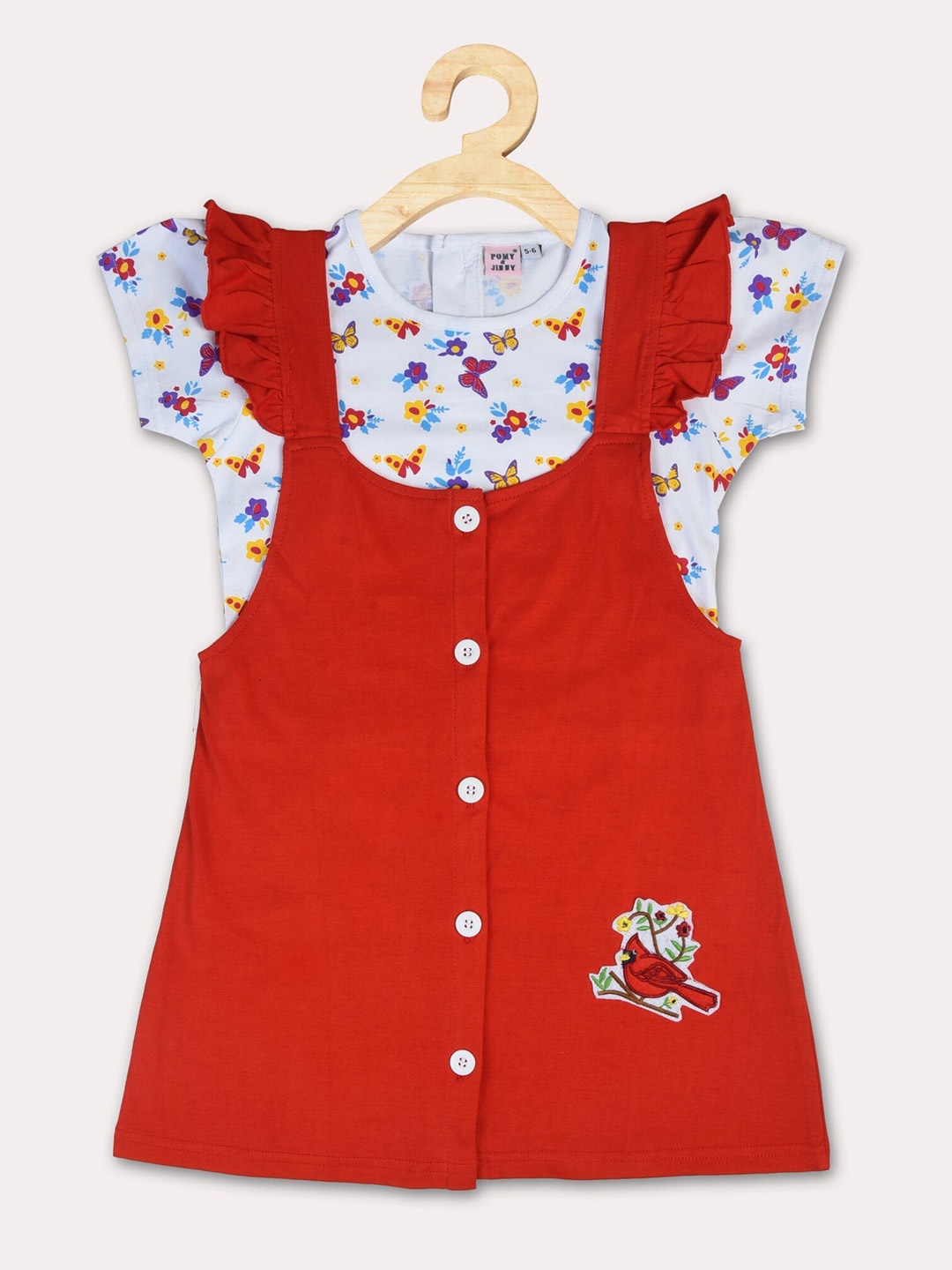 

POMY & JINNY Girls Red & White Pinafore Cotton Mini Dress