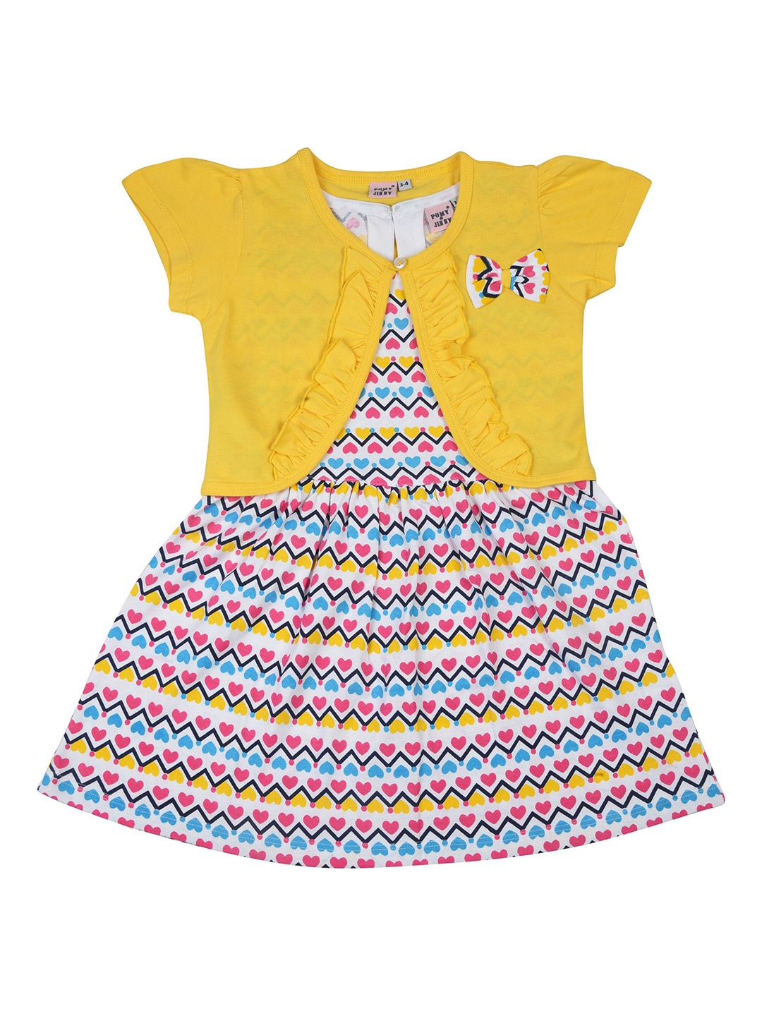 

POMY & JINNY Girls Yellow & Blue Cotton A-Line Dress