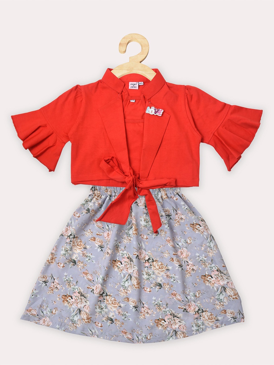

POMY & JINNY Girls Red & Grey Floral Cotton Dress