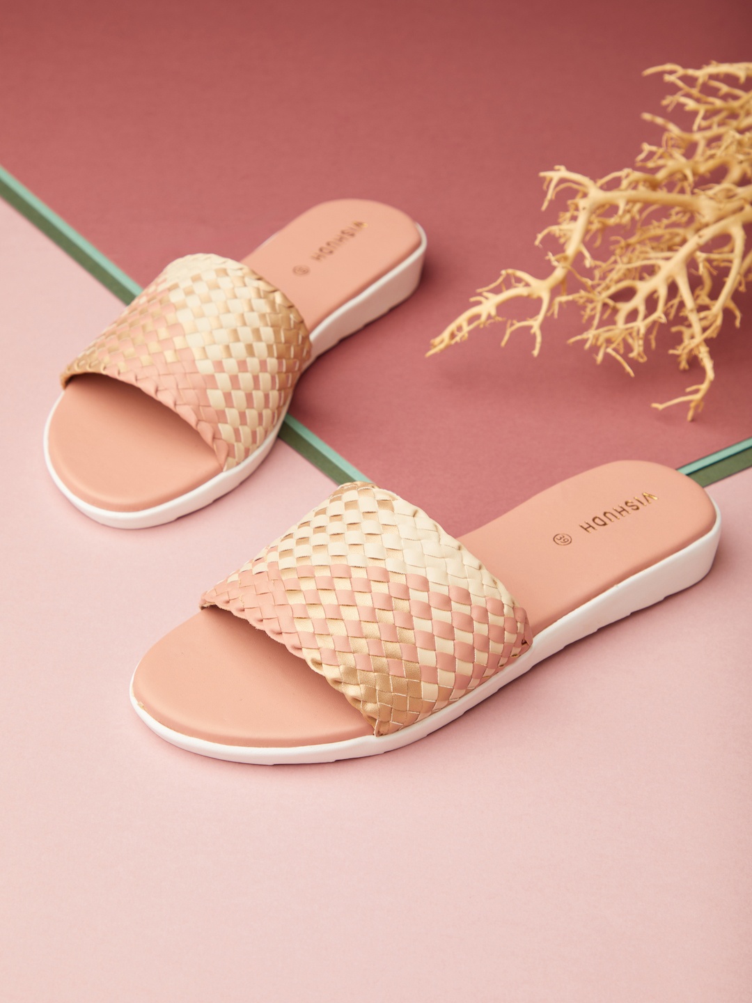 

Vishudh Women Open Toe Flats, Peach