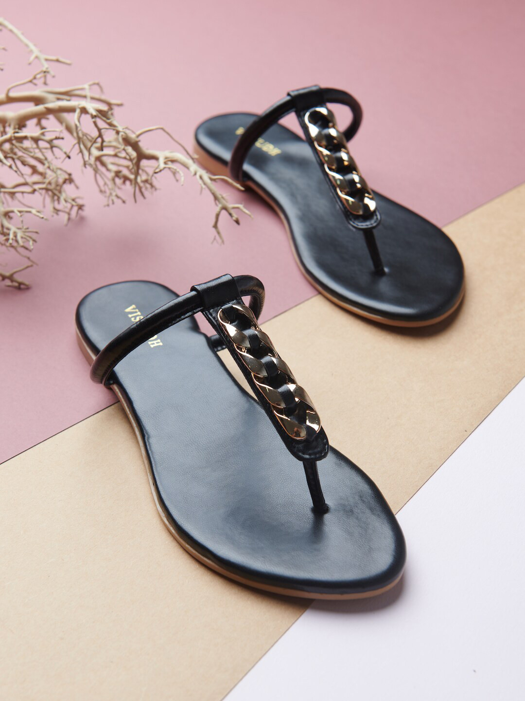 

Vishudh Women Black Ethnic T-Strap Flats