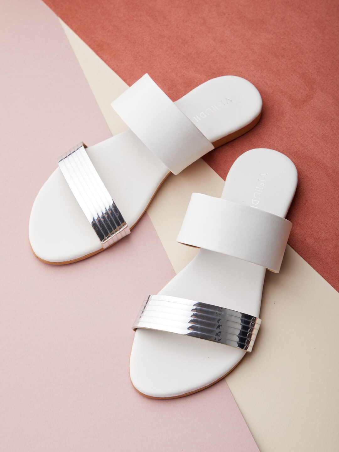 

Vishudh Women White Colourblocked Ethnic Open Toe Flats