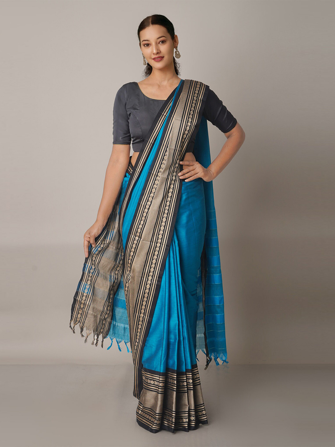 

Unnati Silks Blue & Beige Pure Cotton Narayan Peth Saree