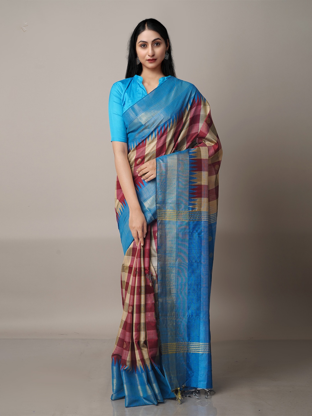 

Unnati Silks Purple & Blue Woven Design Zari Jamdani Saree