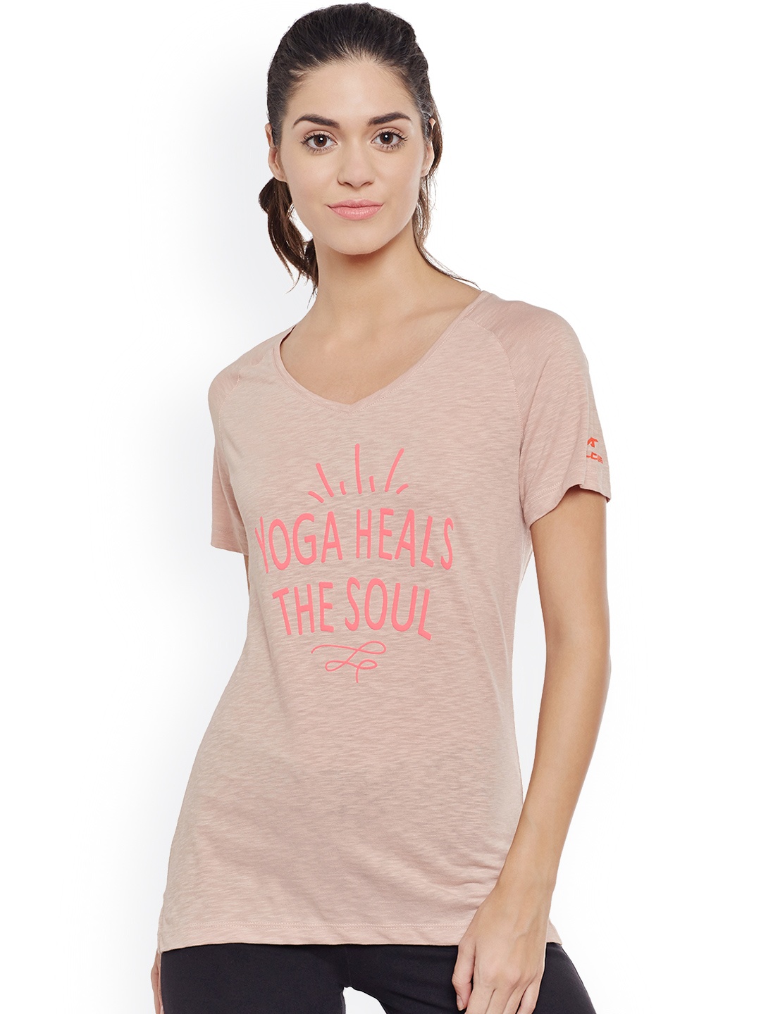 

Alcis Women Pink Printed Slim Fit Round Neck T-shirt