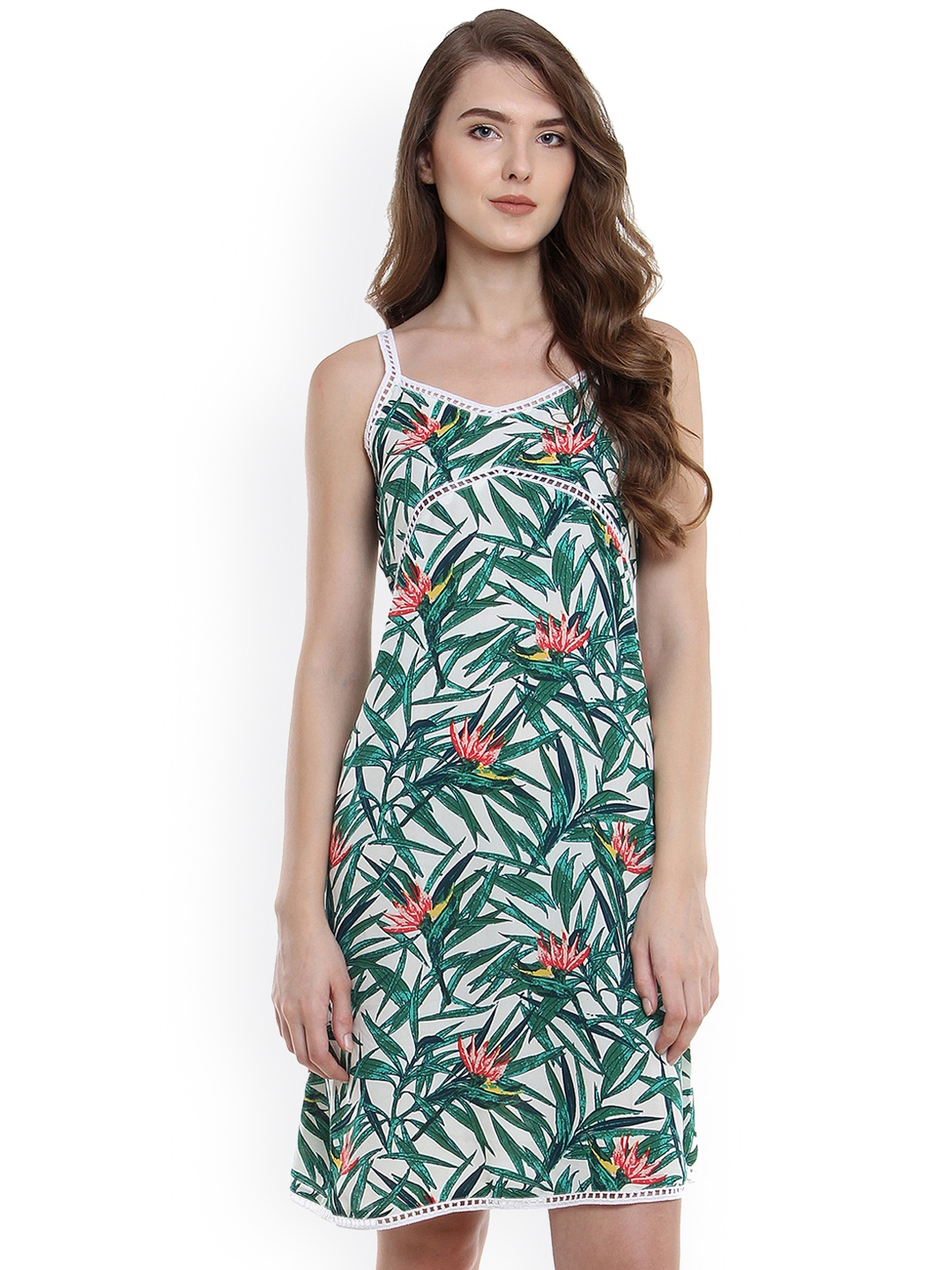 

Miss Chase Women White Printed A-Line Slip Dress