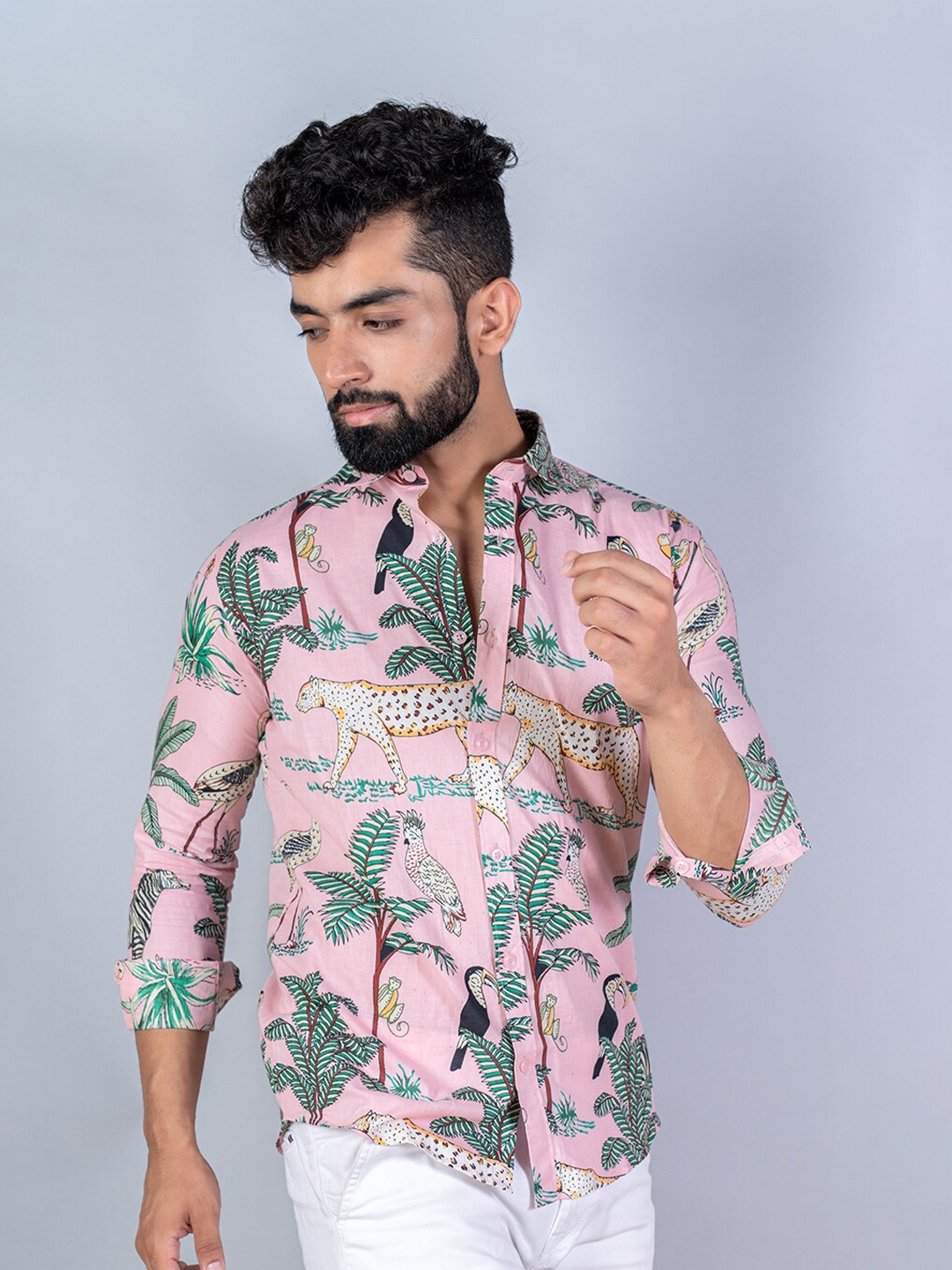 

Tistabene Men Pink Printed Cotton Casual Shirt
