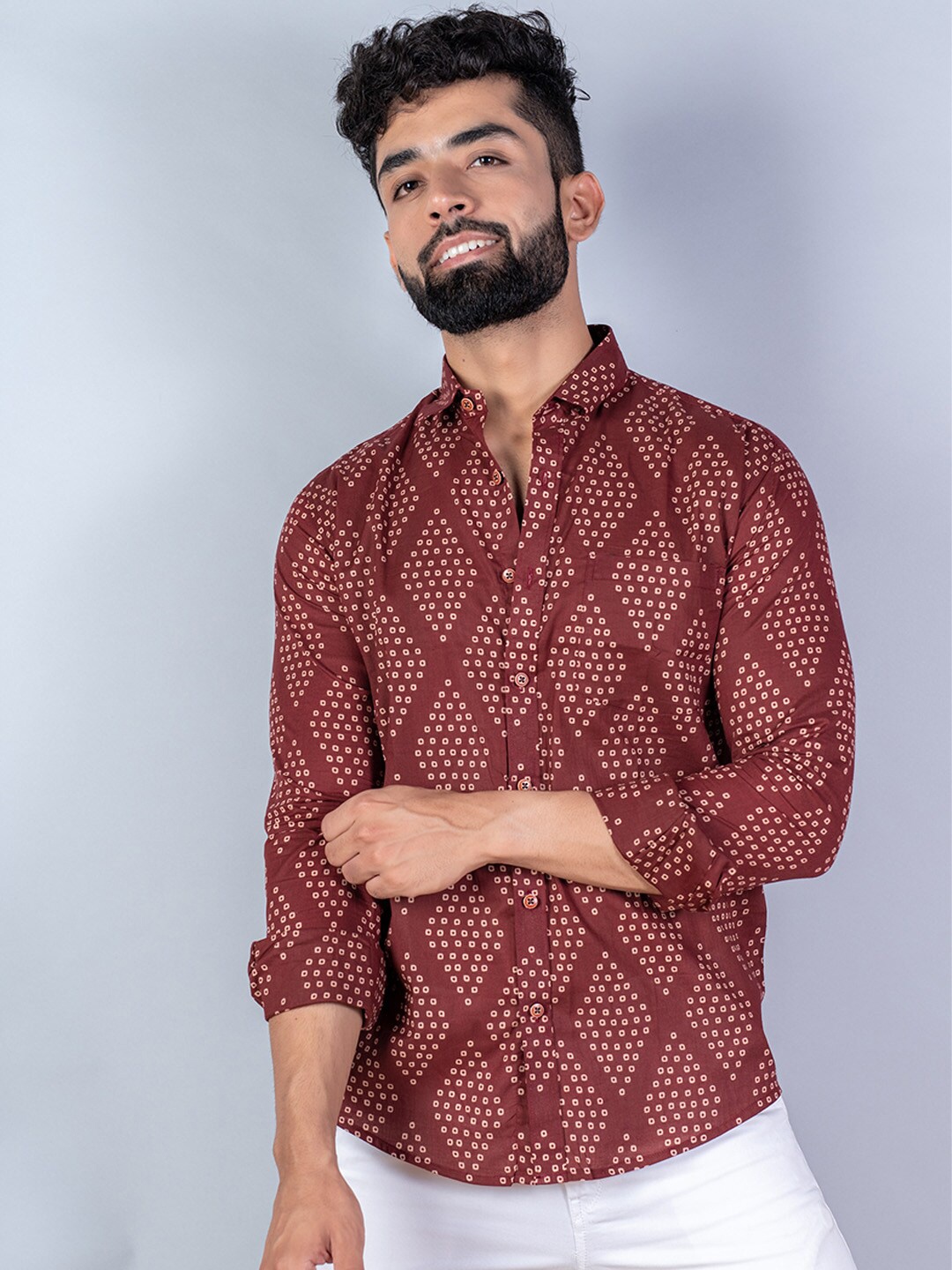 

Tistabene Men Red Printed Casual Full Sleeves Cotton Shirt