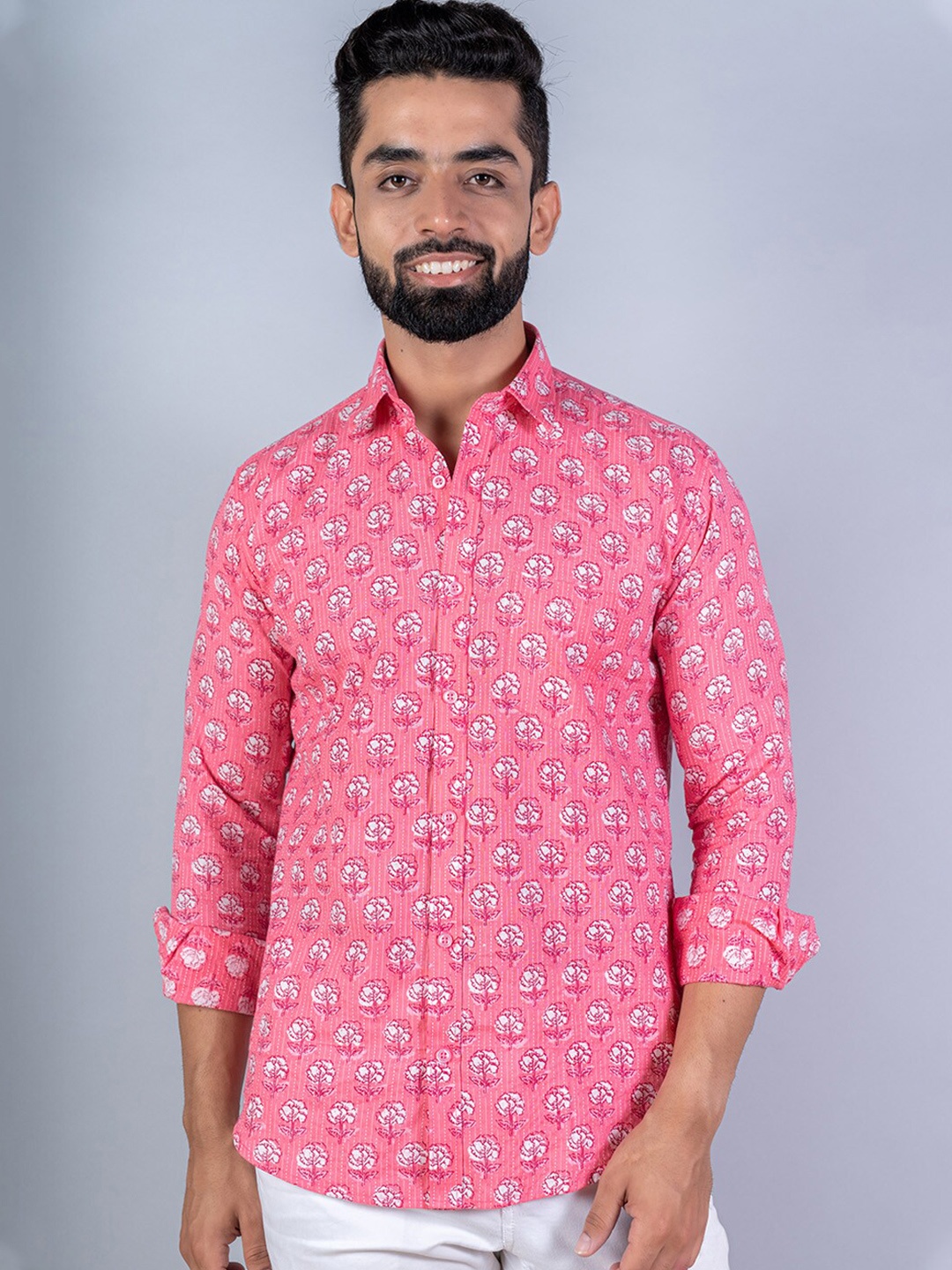 

Tistabene Men Pink Floral Printed Cotton Casual Shirt