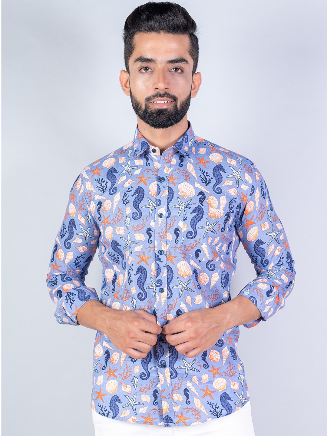 

Tistabene Men Blue Cotton Printed Casual Shirt