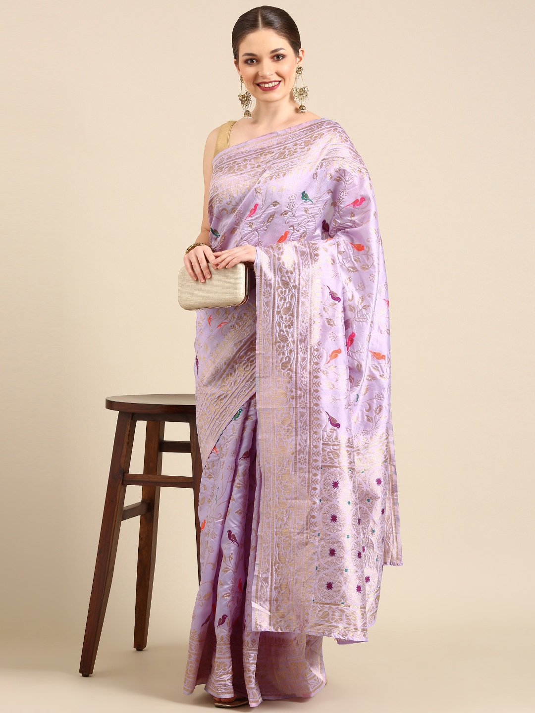 

Anouk Mauve & Gold-Toned Ethnic Motifs Zari Silk Cotton Banarasi Saree