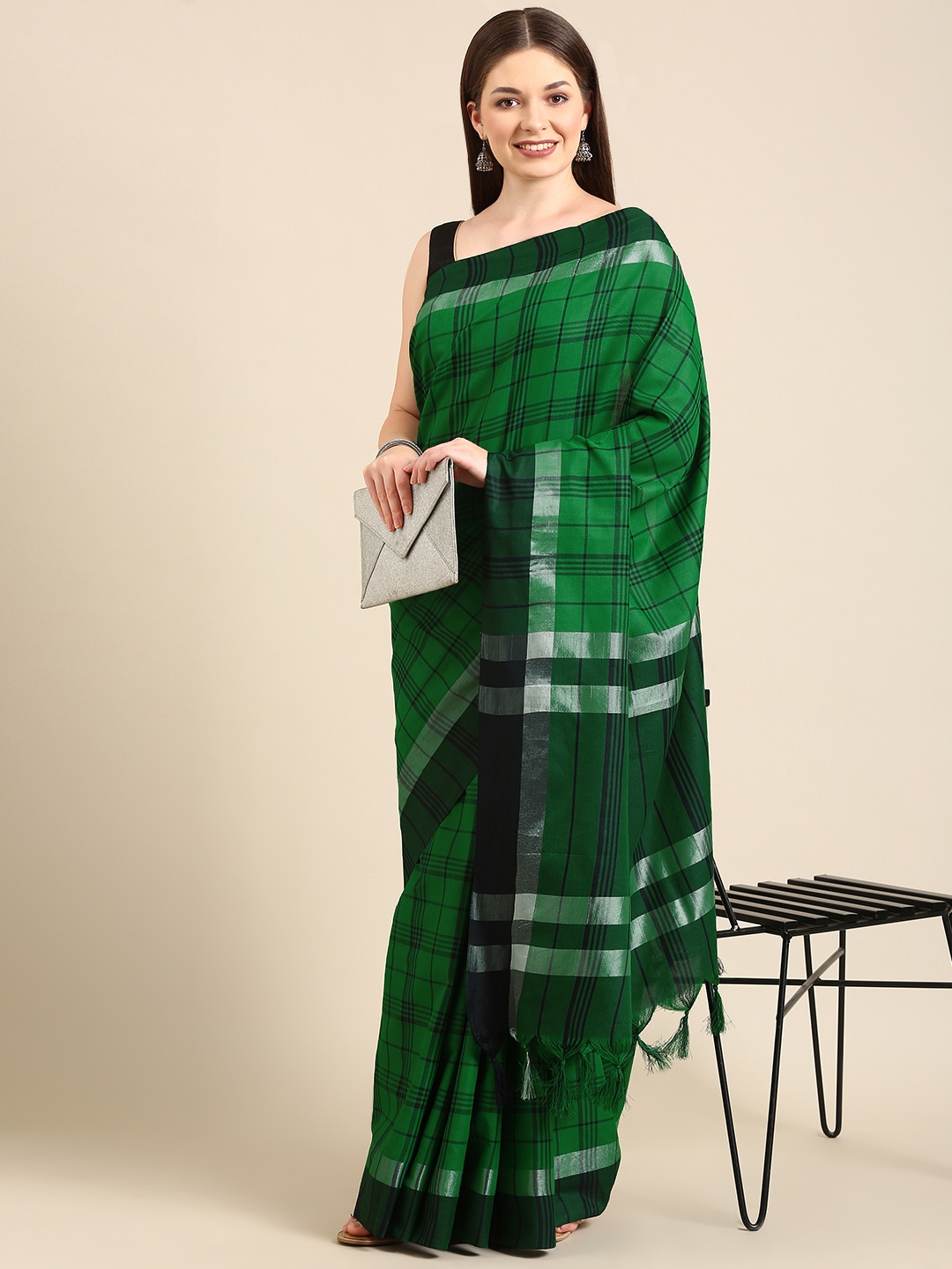 

Anouk Green & Red Checked Pure Cotton Saree