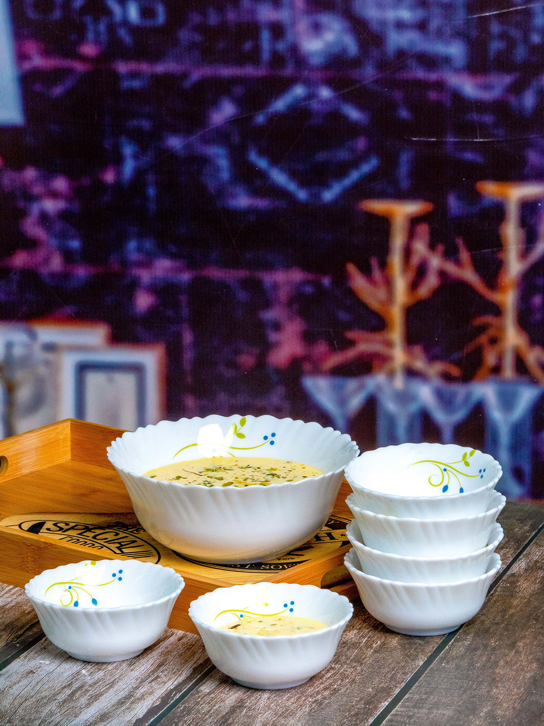 

Cello White & Yellow 7 Pieces Printed Dishwasher & Microwave safe Opalware Glossy Bowls