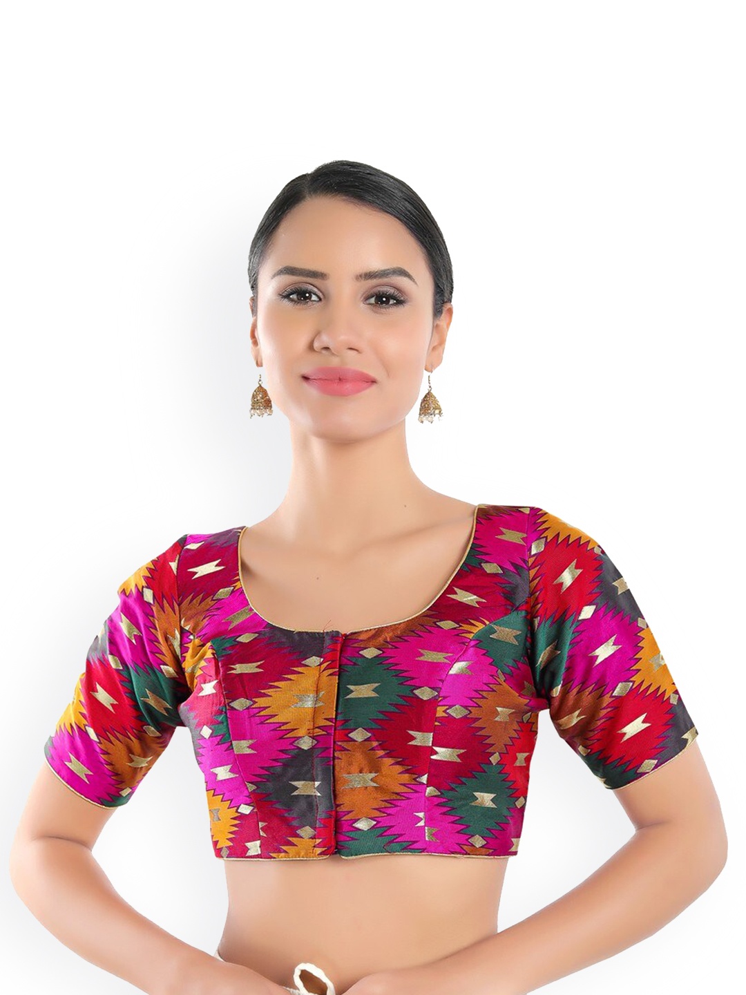 

SALWAR STUDIO Women Pink & Green Woven Design Saree Blouse