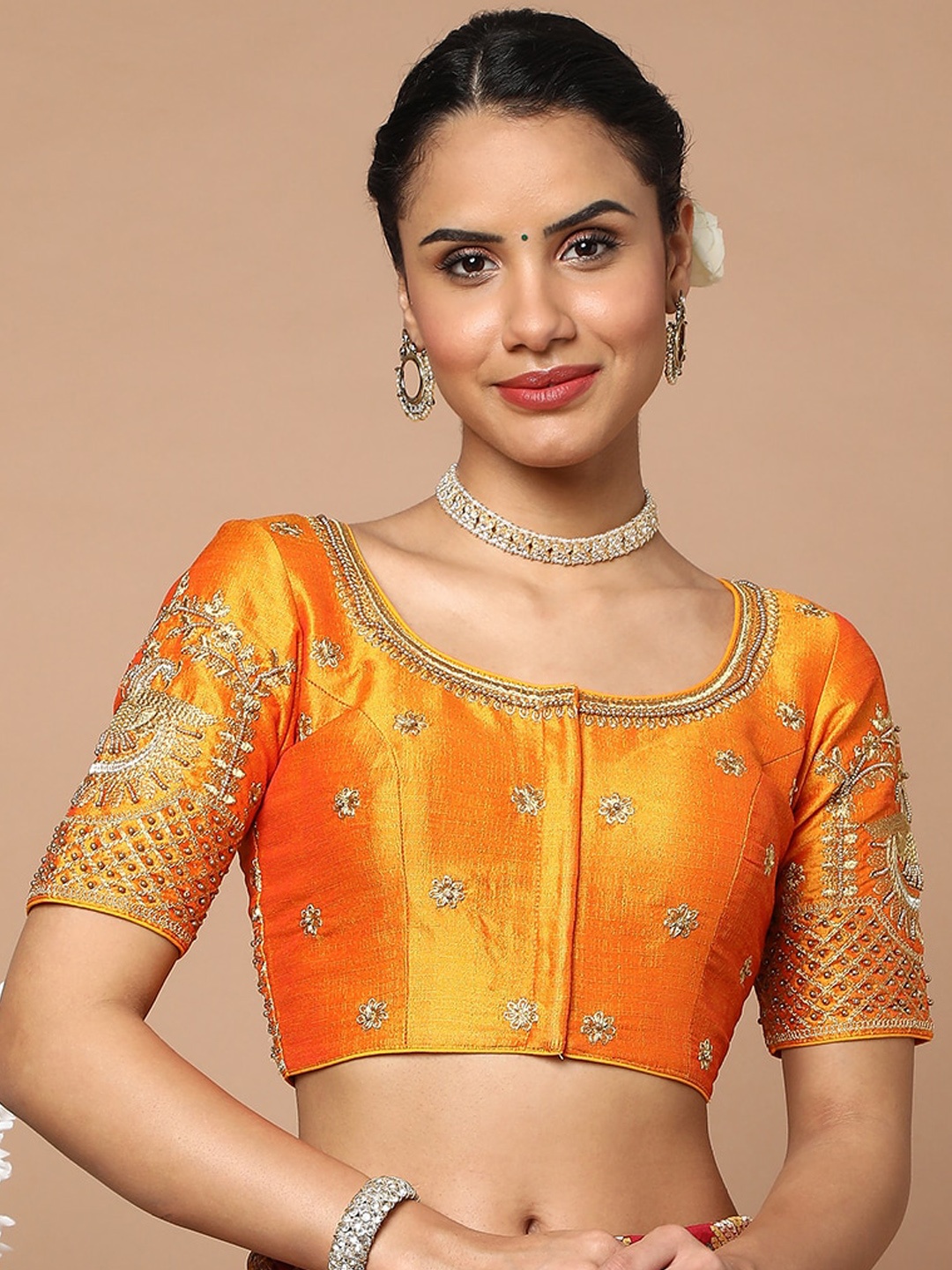 

SALWAR STUDIO Mustard Yellow Embroidered Saree Blouse