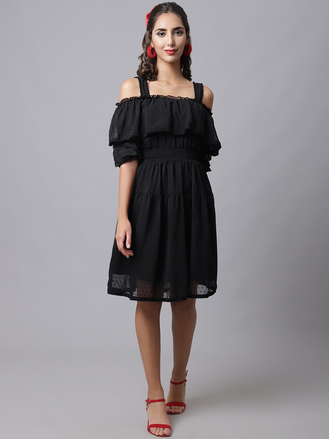 

MARC LOUIS Black Off-Shoulder Georgette Dress