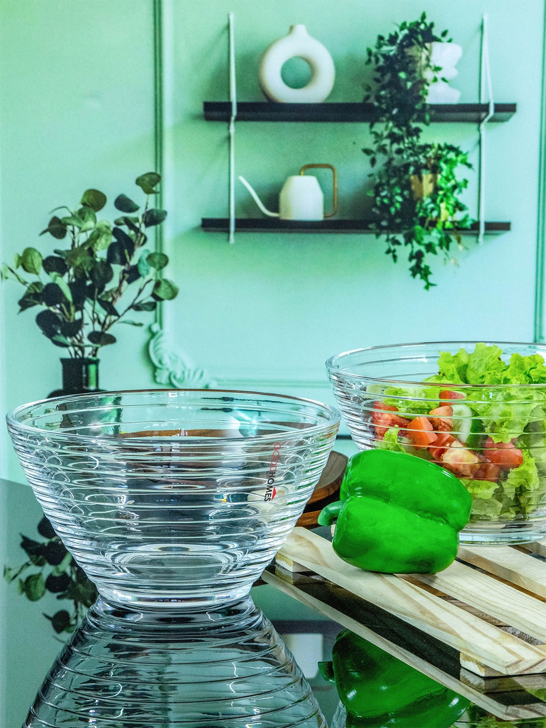 

GOODHOMES Transparent Set of 2 Dishwasher & Microwave safe Glass Bowls