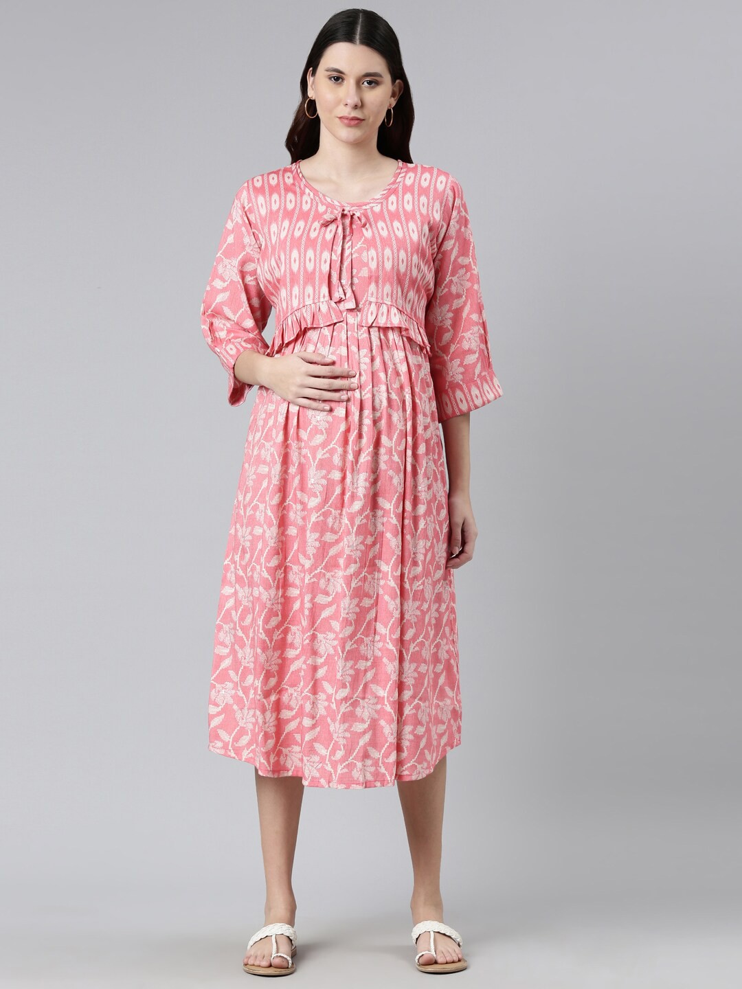 

GOLDSTROMS Women Pink Floral Maternity A-Line Dress
